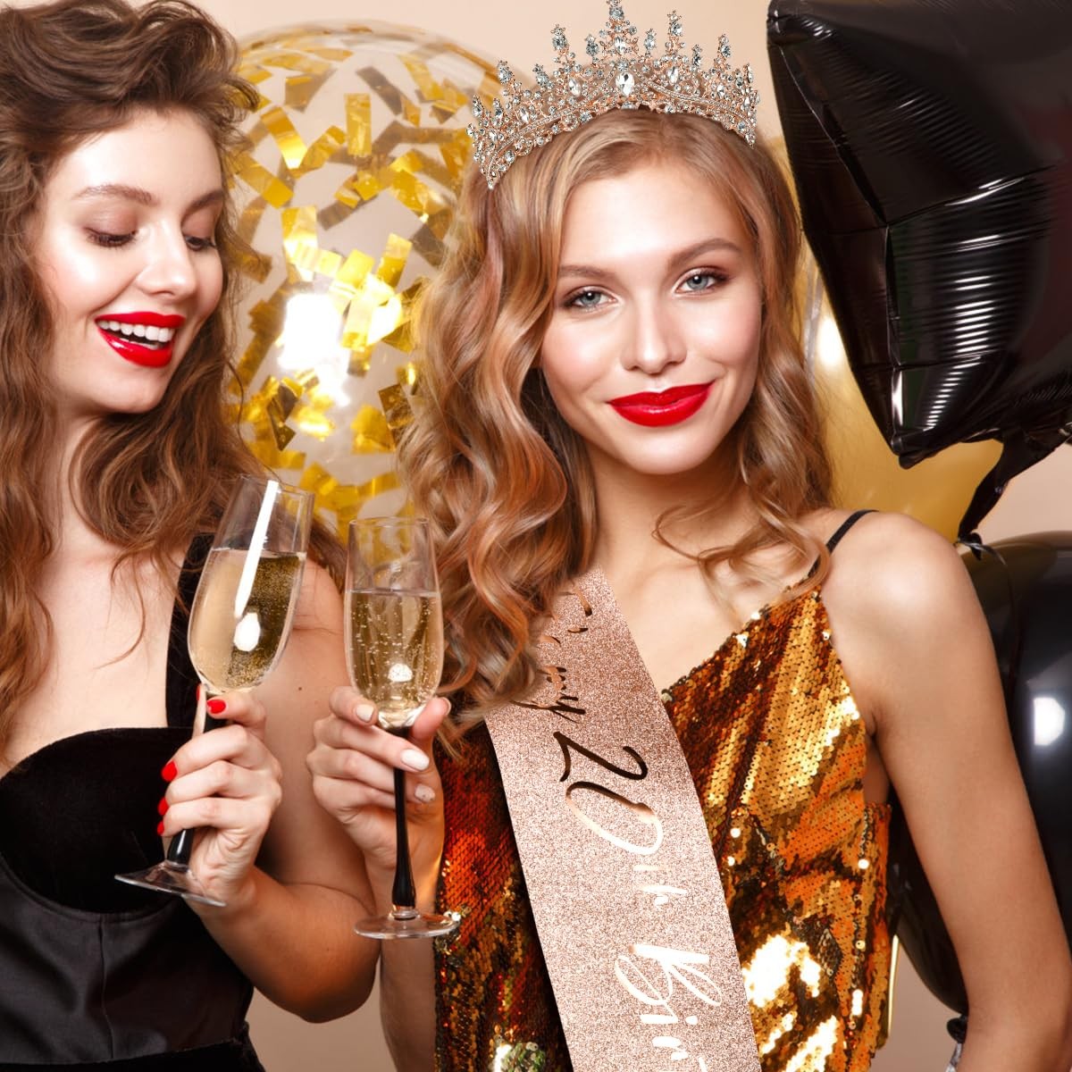 20th Birthday Rose Gold Sash and Tiara for Women Happy 20th Decorations Gift