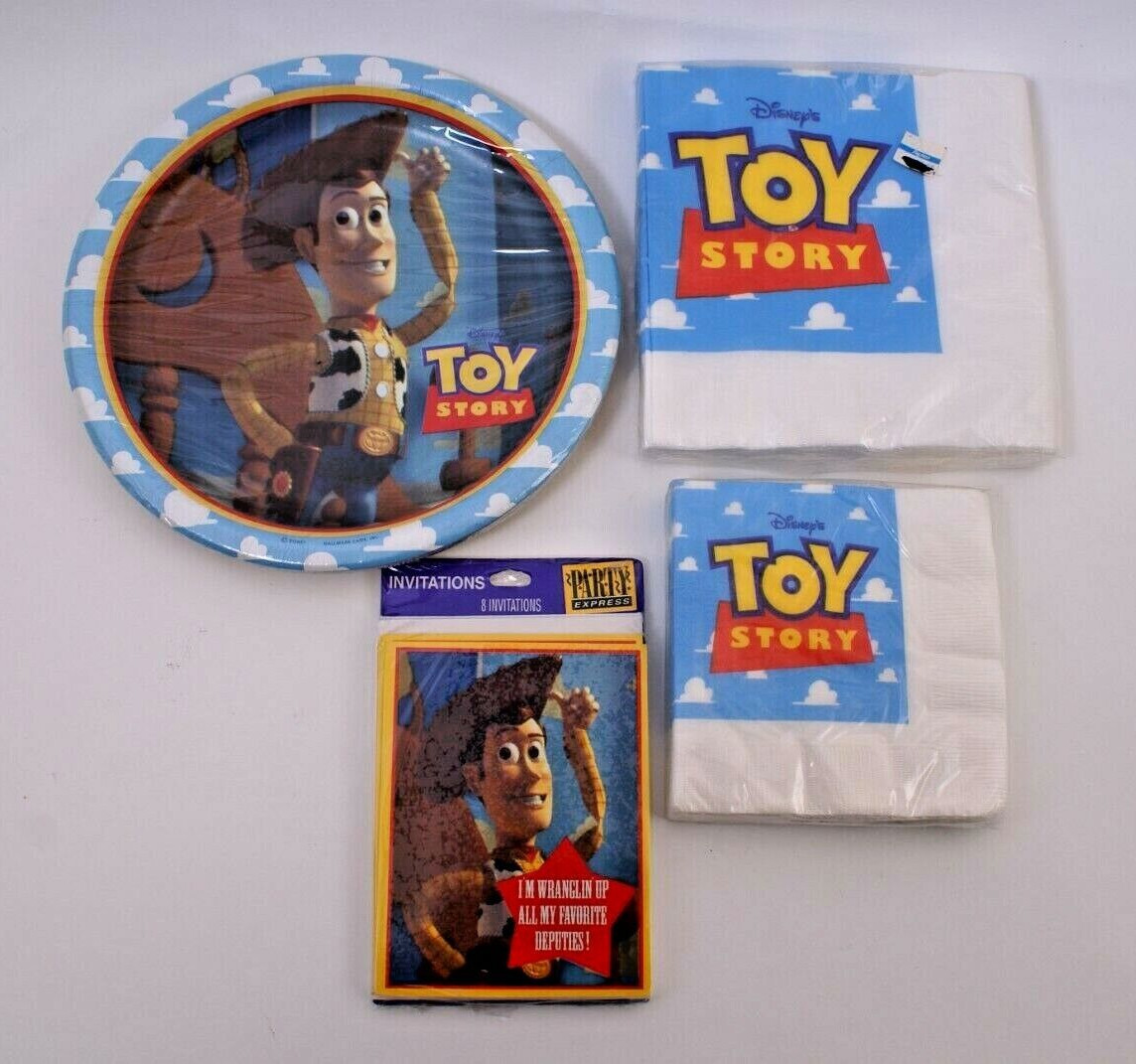 4 ORIGINAL 1995 TOY STORY PARTY SUPPLIES, PLATES, NAPKINS & INVITATIONS – NWT