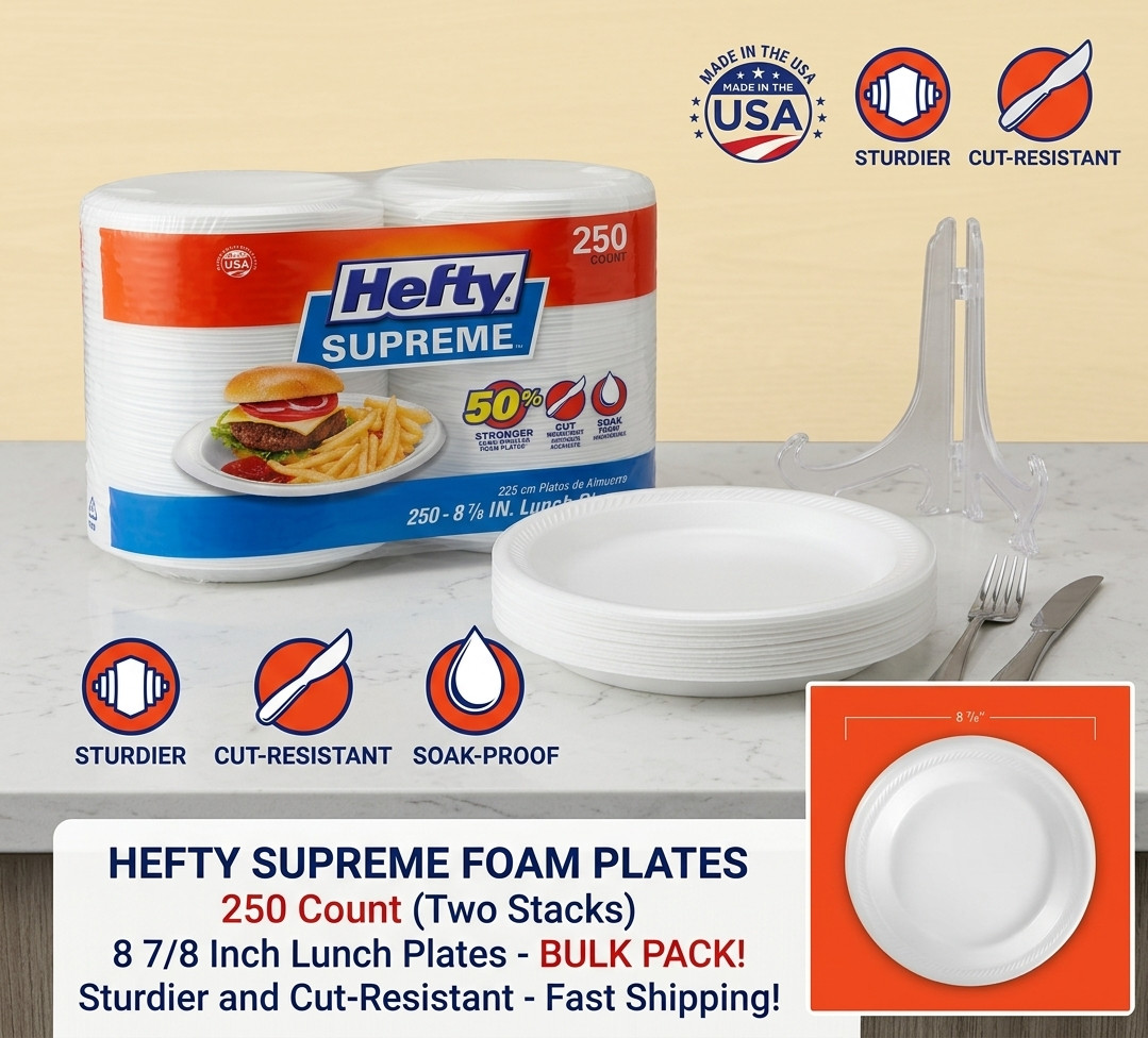 Hefty Supreme Foam Disposable Lunch Plates 8 7/8″ 250 ct