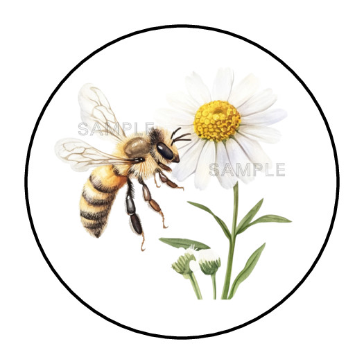 honey bee stickers, labels, tags, envelope seals, yellow bees daisy
