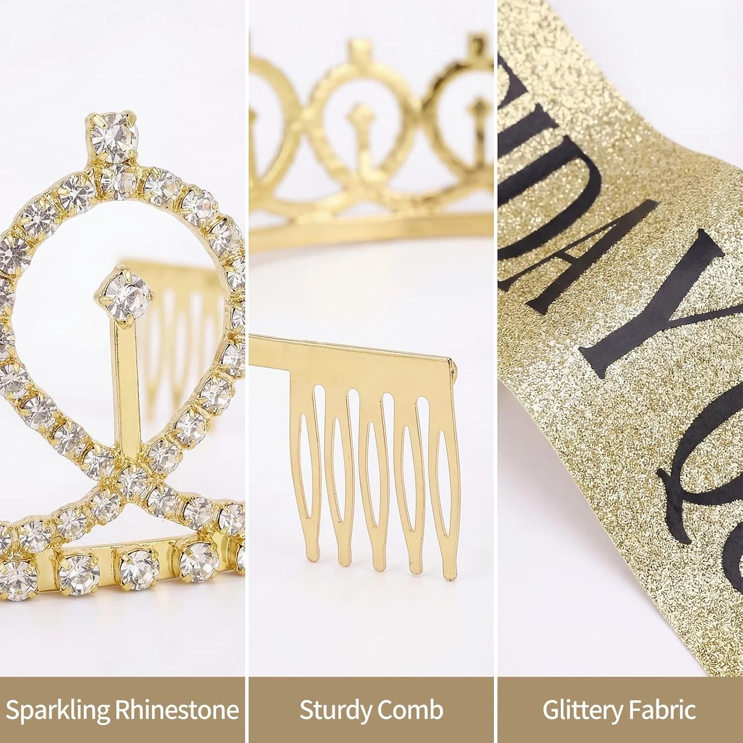 Birthday Crown and Sash for Women, Happy Birthday Tiara for Party Decorations
