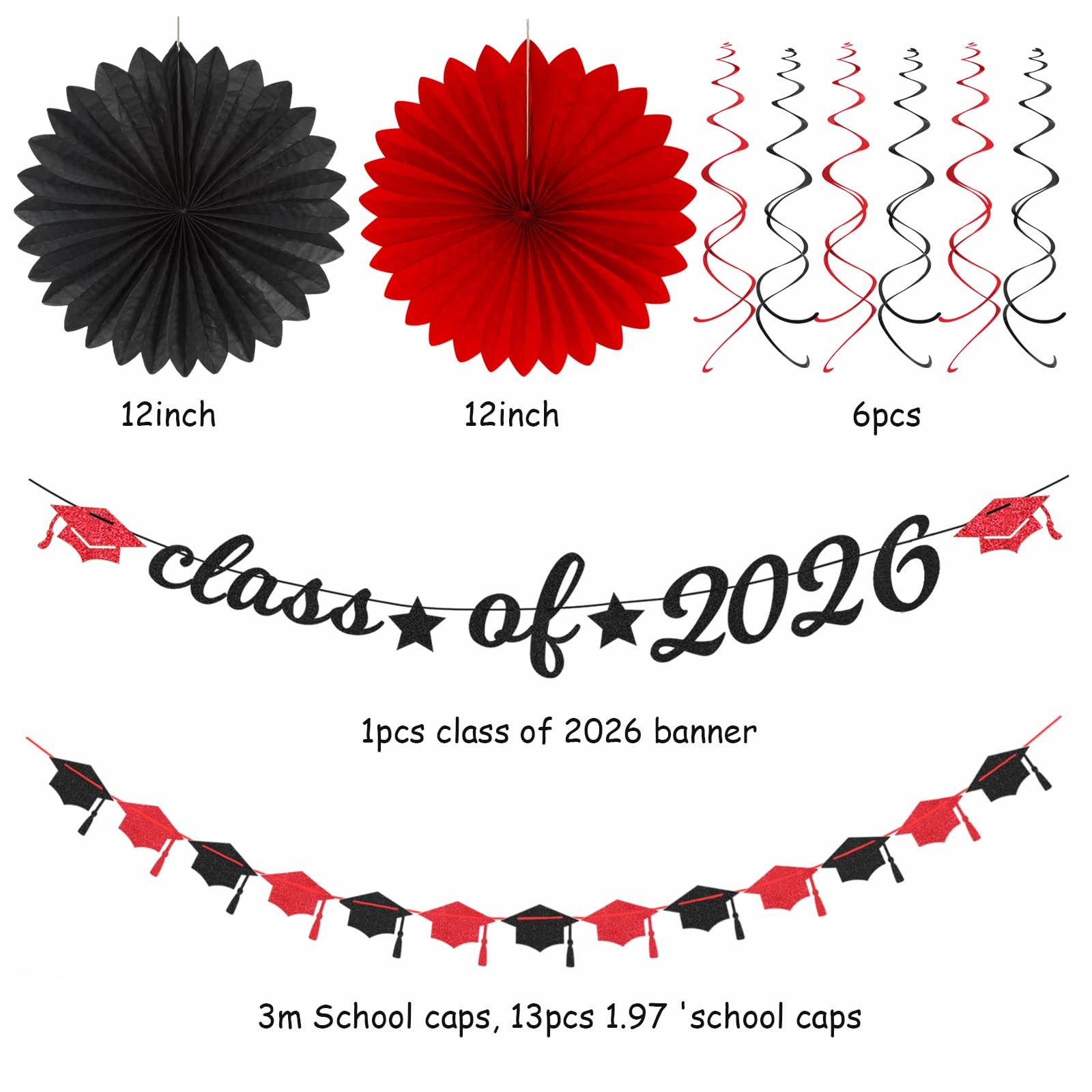 Black-Red 2026 Class-Congratulations Graduation Party-Decorations – 22pcs Hig…