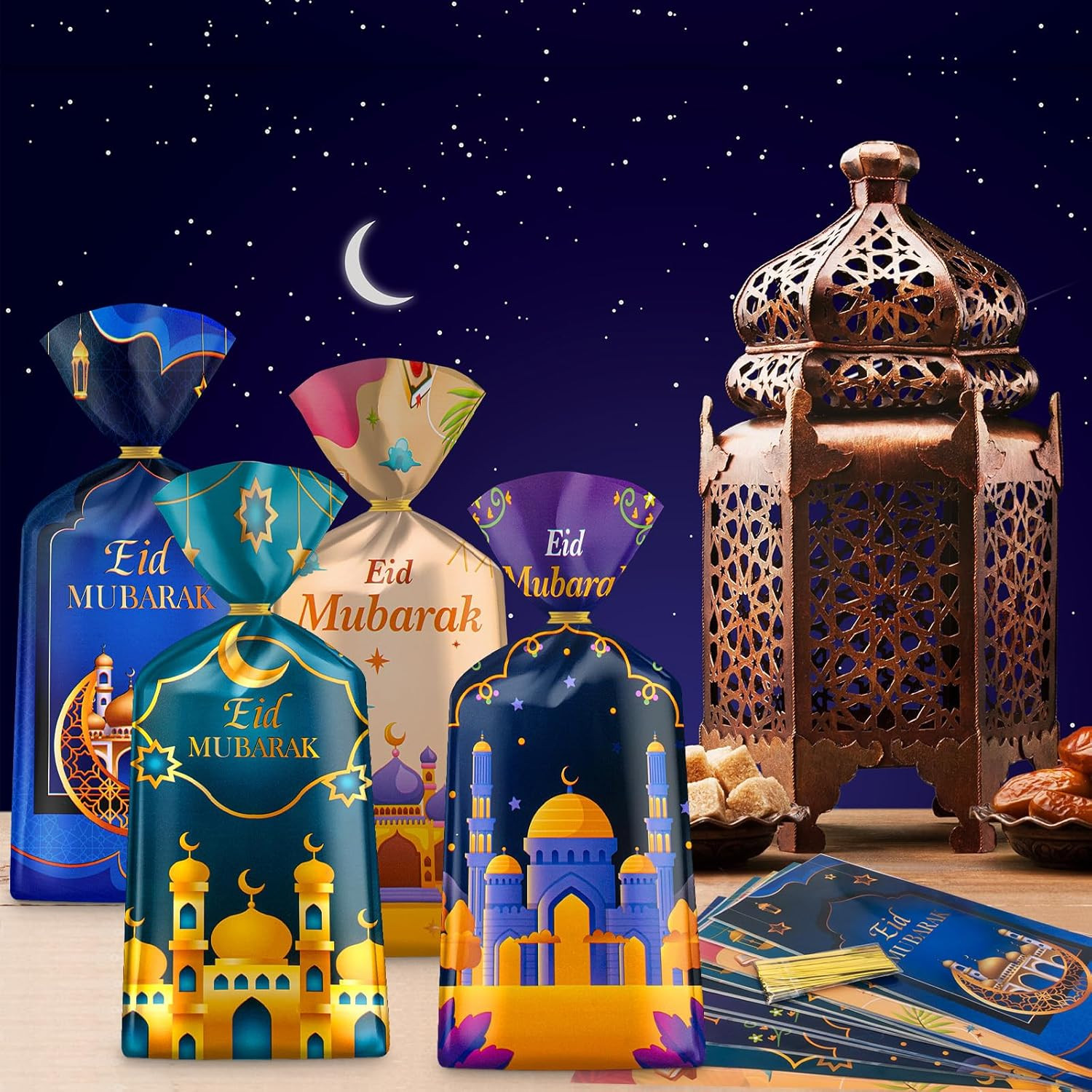 100 Pcs Ramadan Goodie Bag – Eid Mubarak Gift Bags Ramadan Mubarak Plastic Cell
