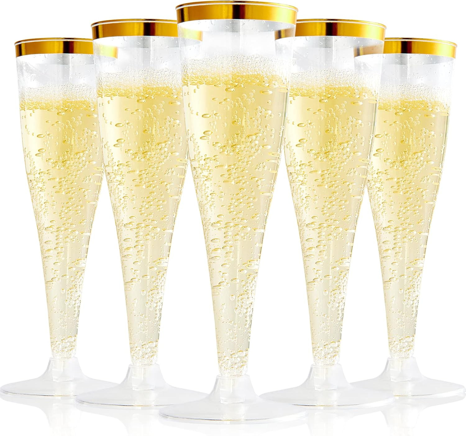 100 Pack 4.5oz Plastic Champagne Flutes Gold Rim Disposable Toasting Glasses