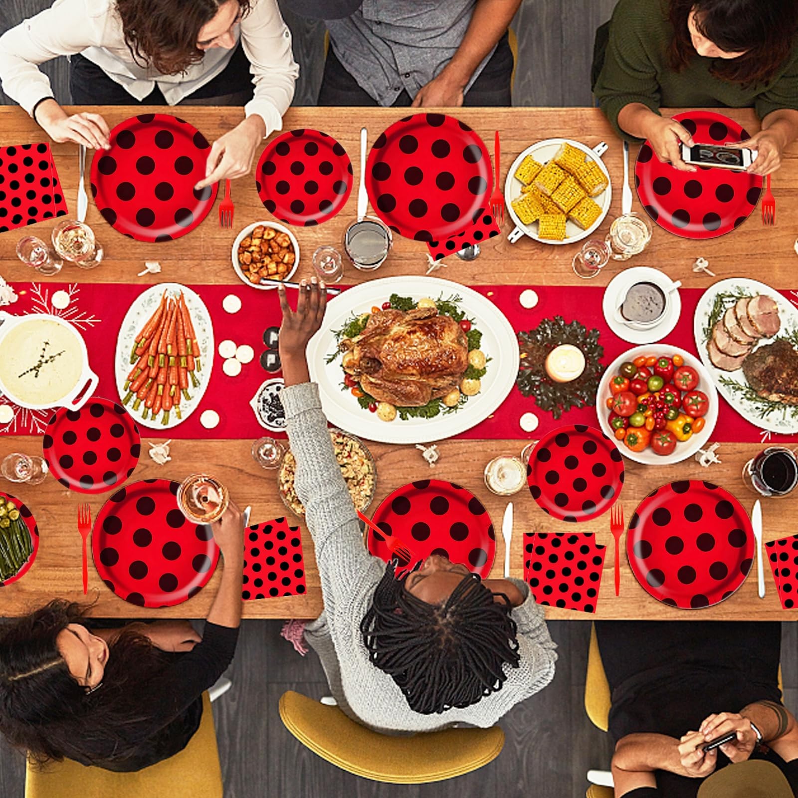 Ladybug Party Supplies 96Pcs Serves 24 – Cute Disposable Plates & Napkins