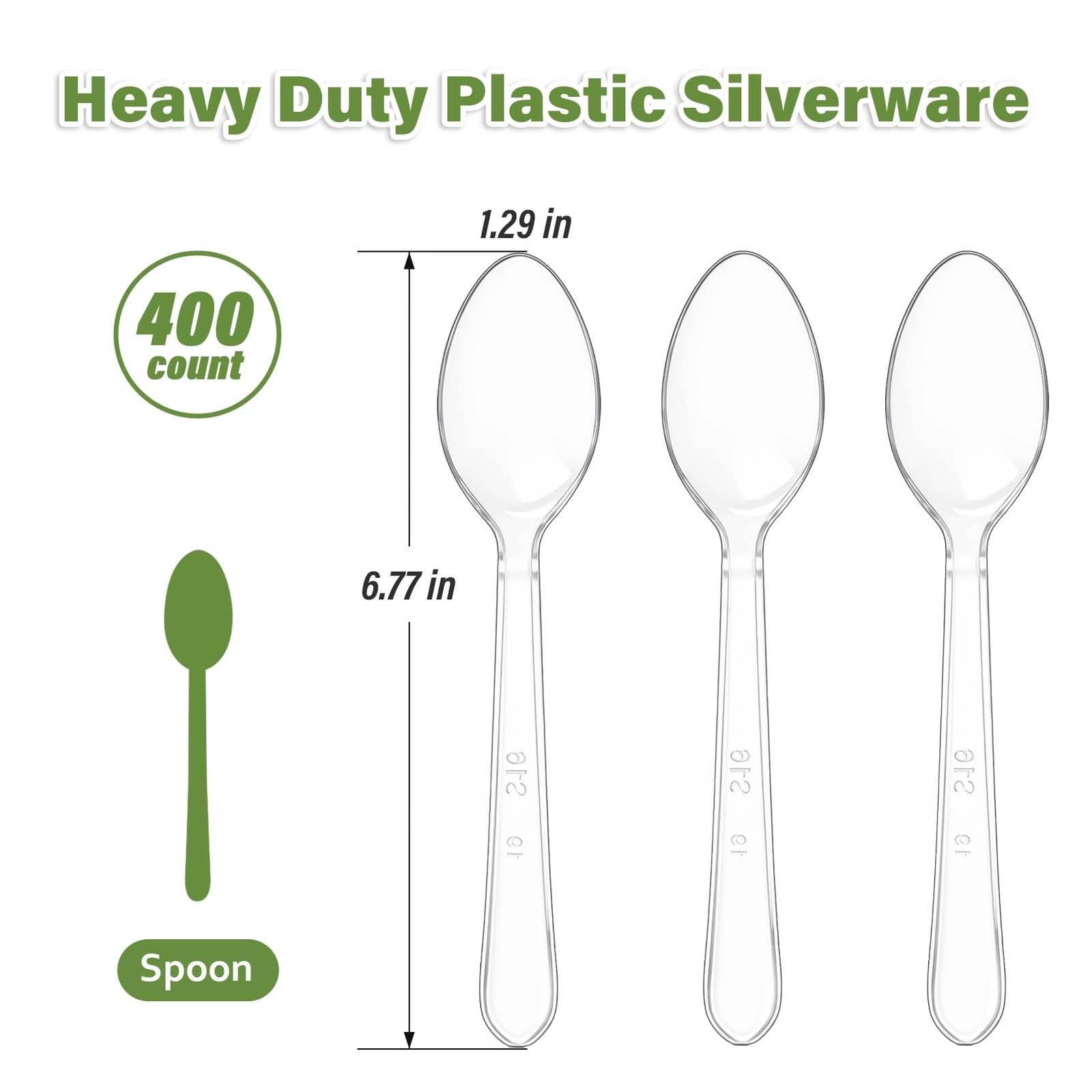 400 Count Clear Plastic Spoons Disposable, Plastic Cutlery Utensils Set, BPA-…