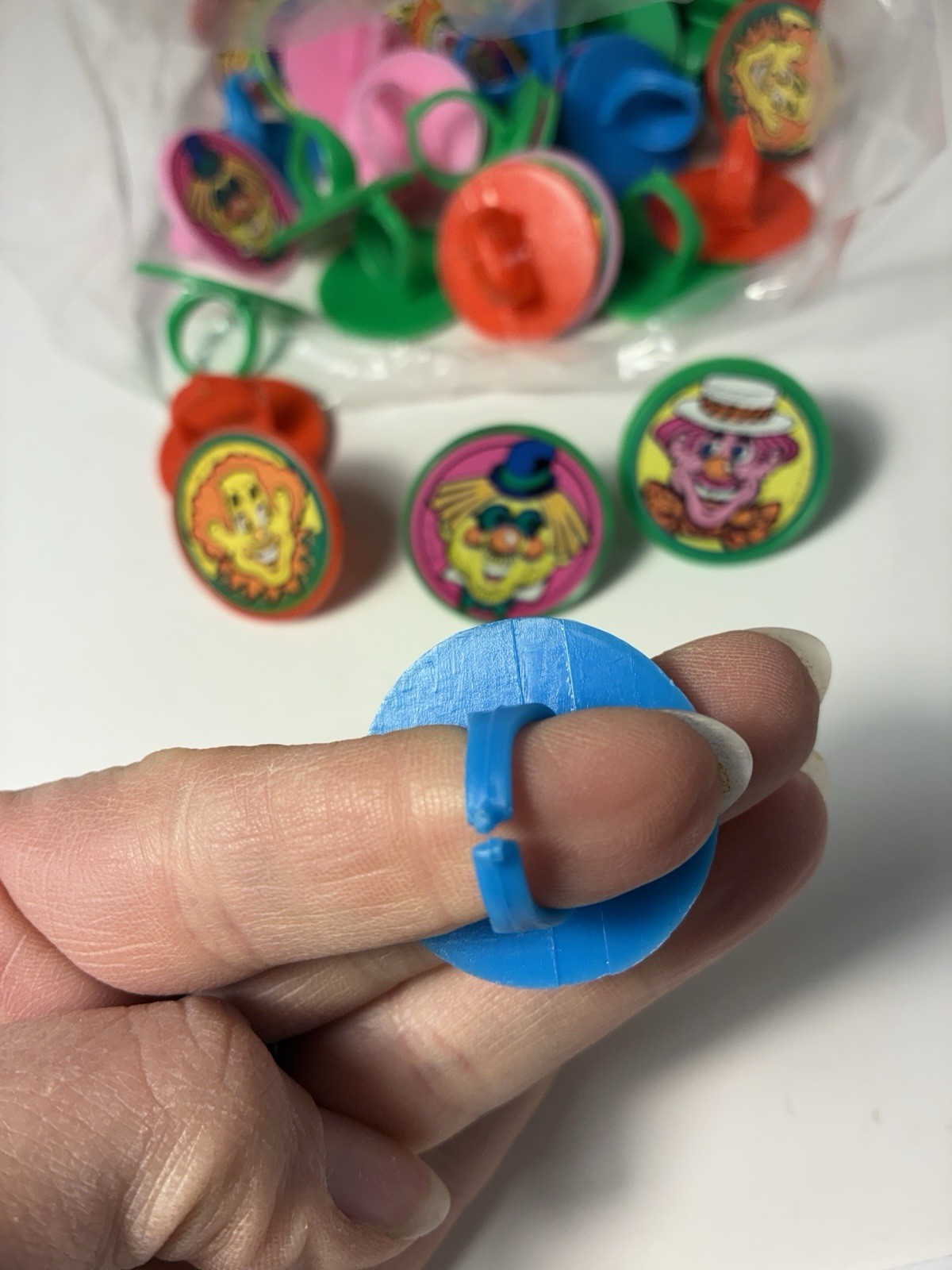 Lot 50 Vtg Clown Party Favor Rings 70s/80s Groovy Retro Pop Cupcake Toppers