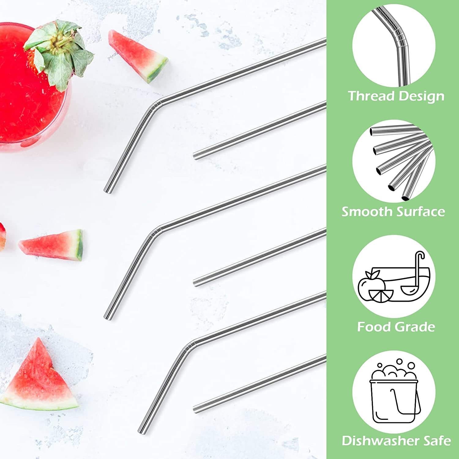 12 pk METAL Stainless STEEL Drinking Straws Eco Friendly SILVER Cleaning Party