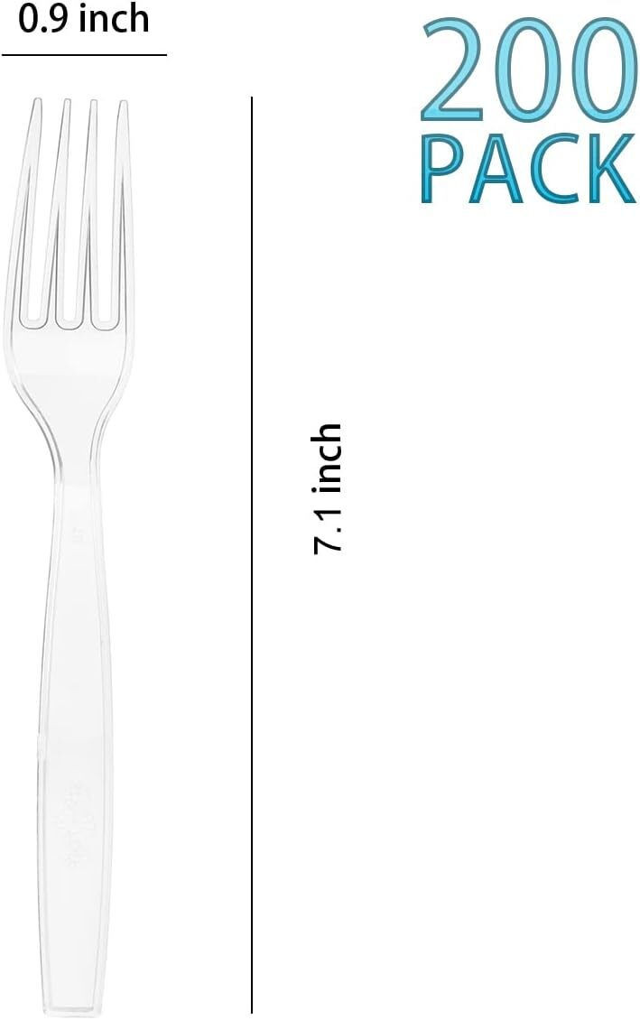 200 Count Clear Disposable Plastic Forks, Heavy Weight Disposable Forks Plastic