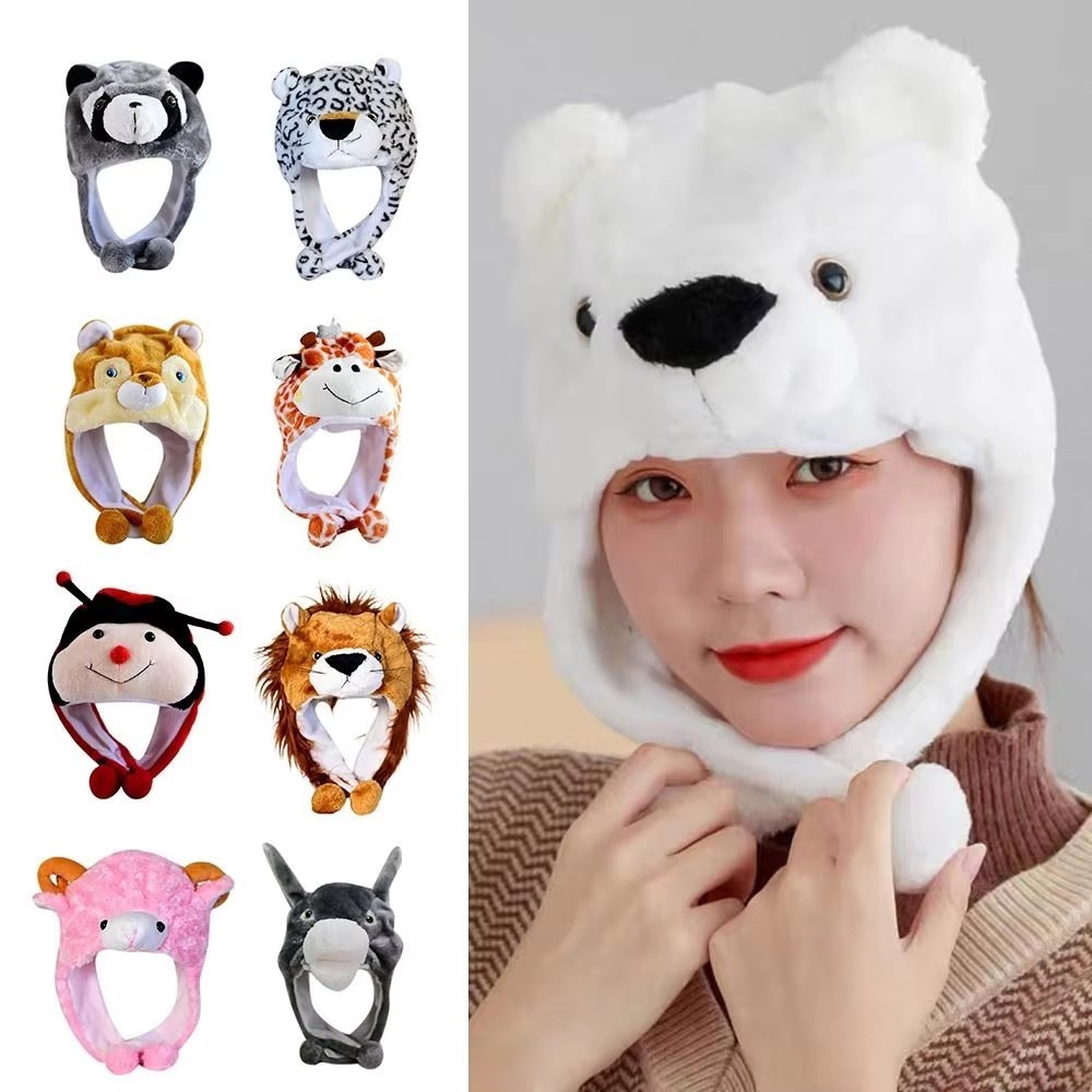 Plush Animal Moving Ears Hat Funny Cosplay Winter Earflap Novelty Airbag Cap