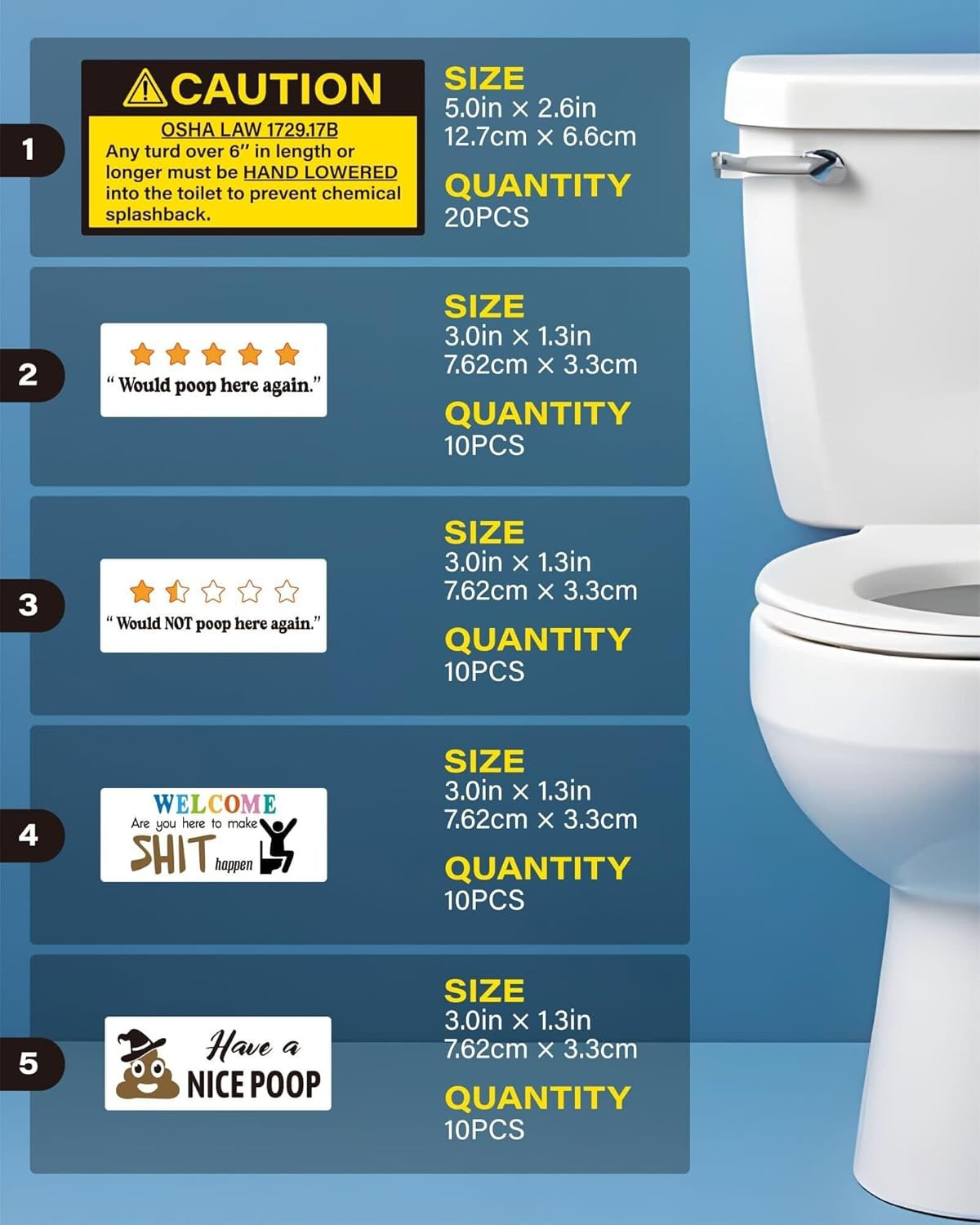 60 PCS Prank Stickers, Gag OSHA Law Stickers for Porta Potty Toilet Restroom, Fu