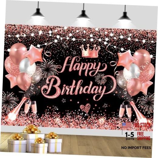 Blacken Happy Birthday Party Photo Backdrop Backgrounds | 180×120 cm, Rose Gold