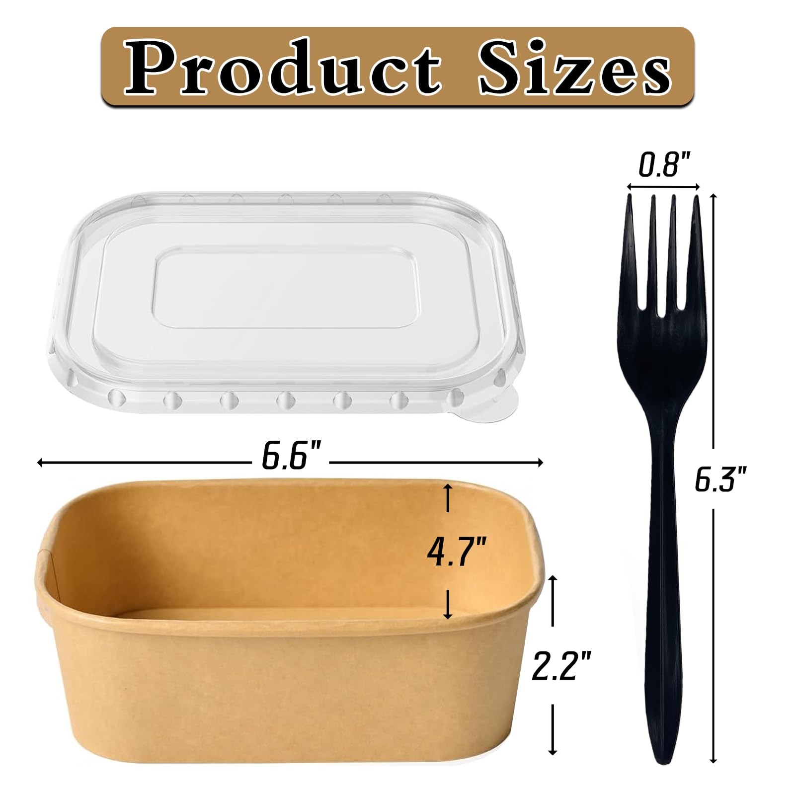 50 Pack 25oz Kraft Paper Square Bowls, Disposable Take Out Containers with Li…