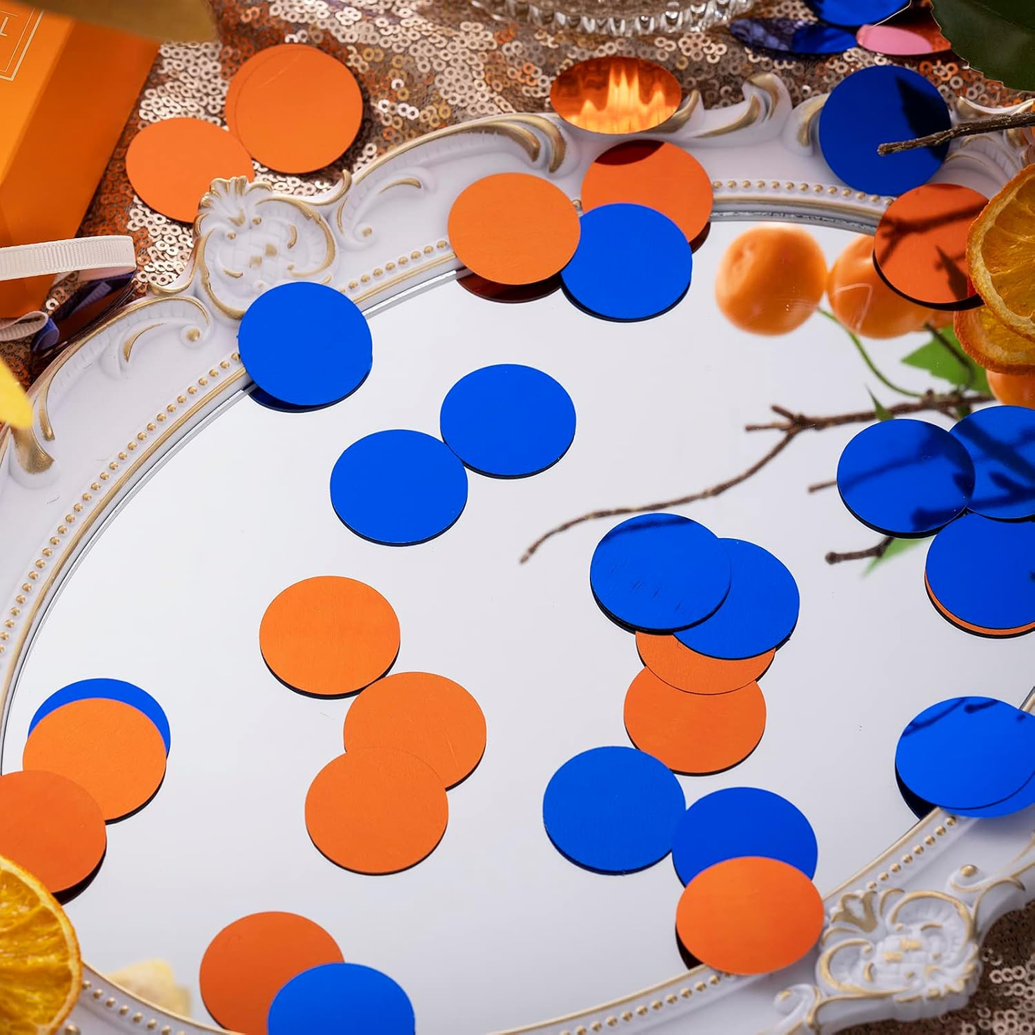 Orange Blue Table Confetti Party Decorations Metallic Circle Dot Confetti, 1.2 I