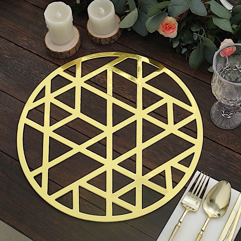 Gold 6 Metallic 13″ Laser Cut Geometric Triangle Cardboard Placemats Party Event