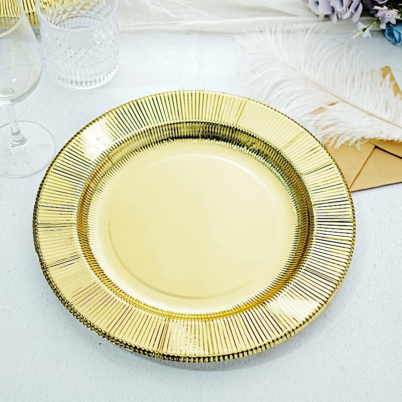 GOLD 25 Round 13″ PAPER CHARGER PLATES Metallic Rim Party Events Tableware