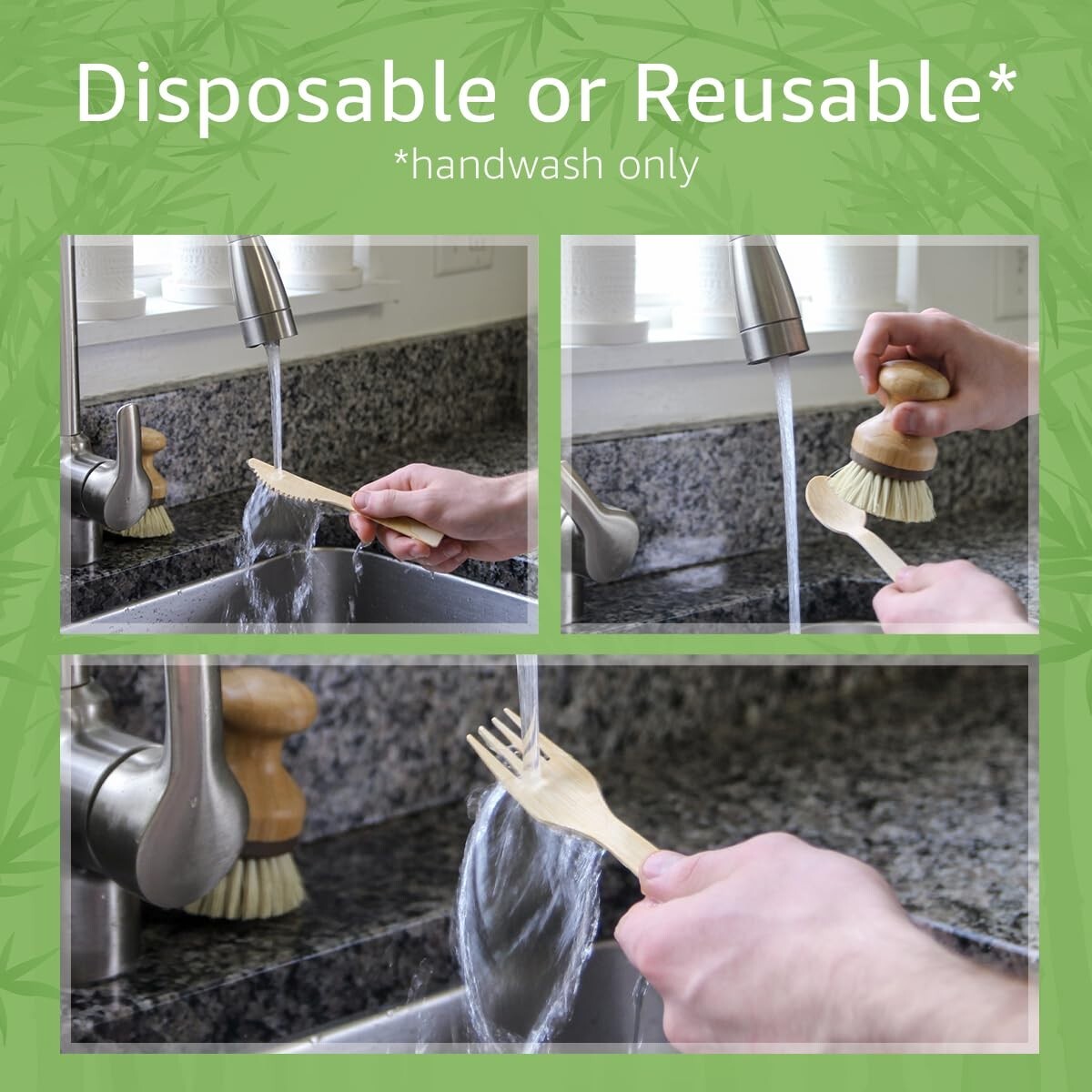 Ibambo Bamboo Utensils – 300 Forks, 150 Spoons, 150 Knives – Disposable or Reuse
