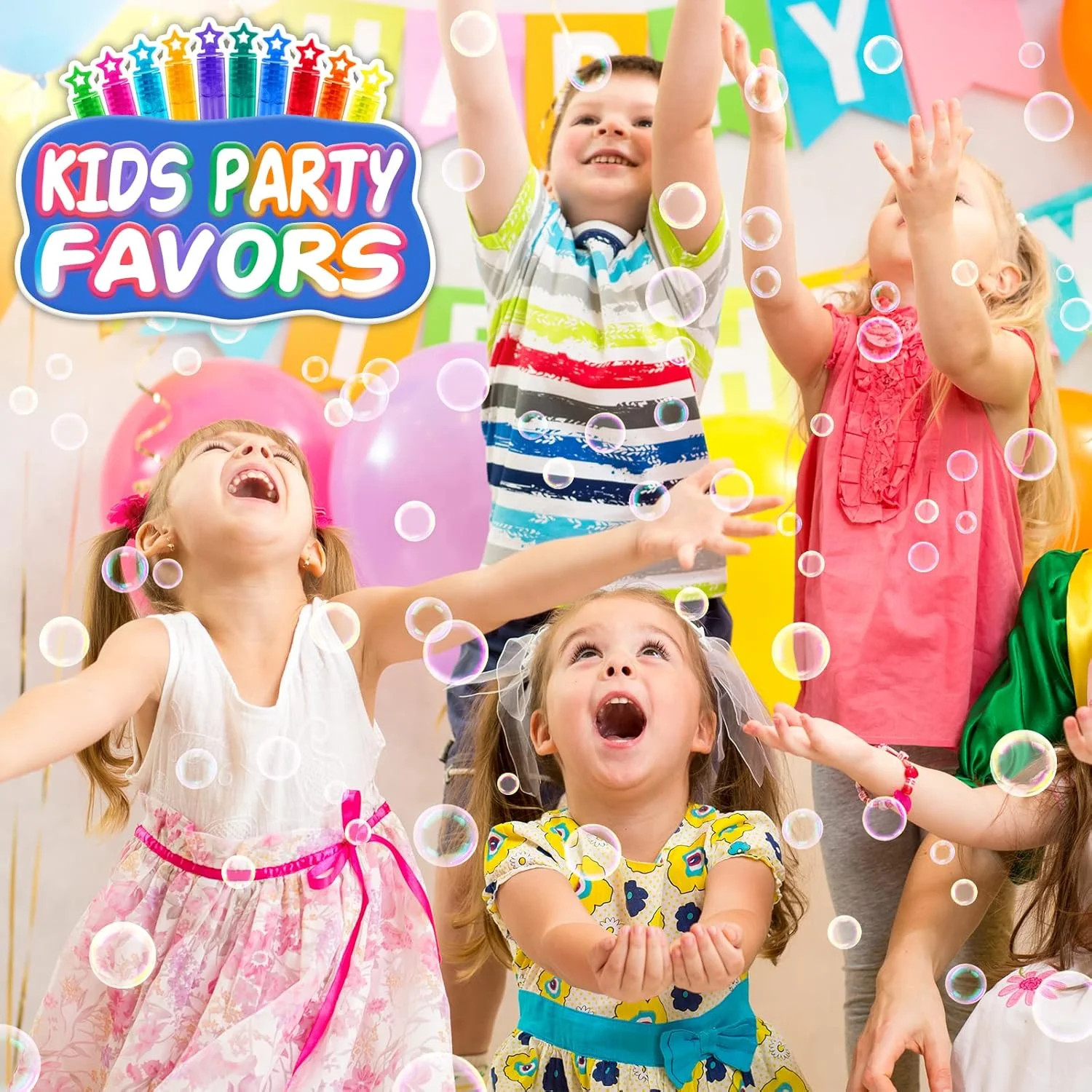 300 Pcs Mini Bubble Wands in 10 Colors, Bulk Party Favors for Kids, Themed Birth