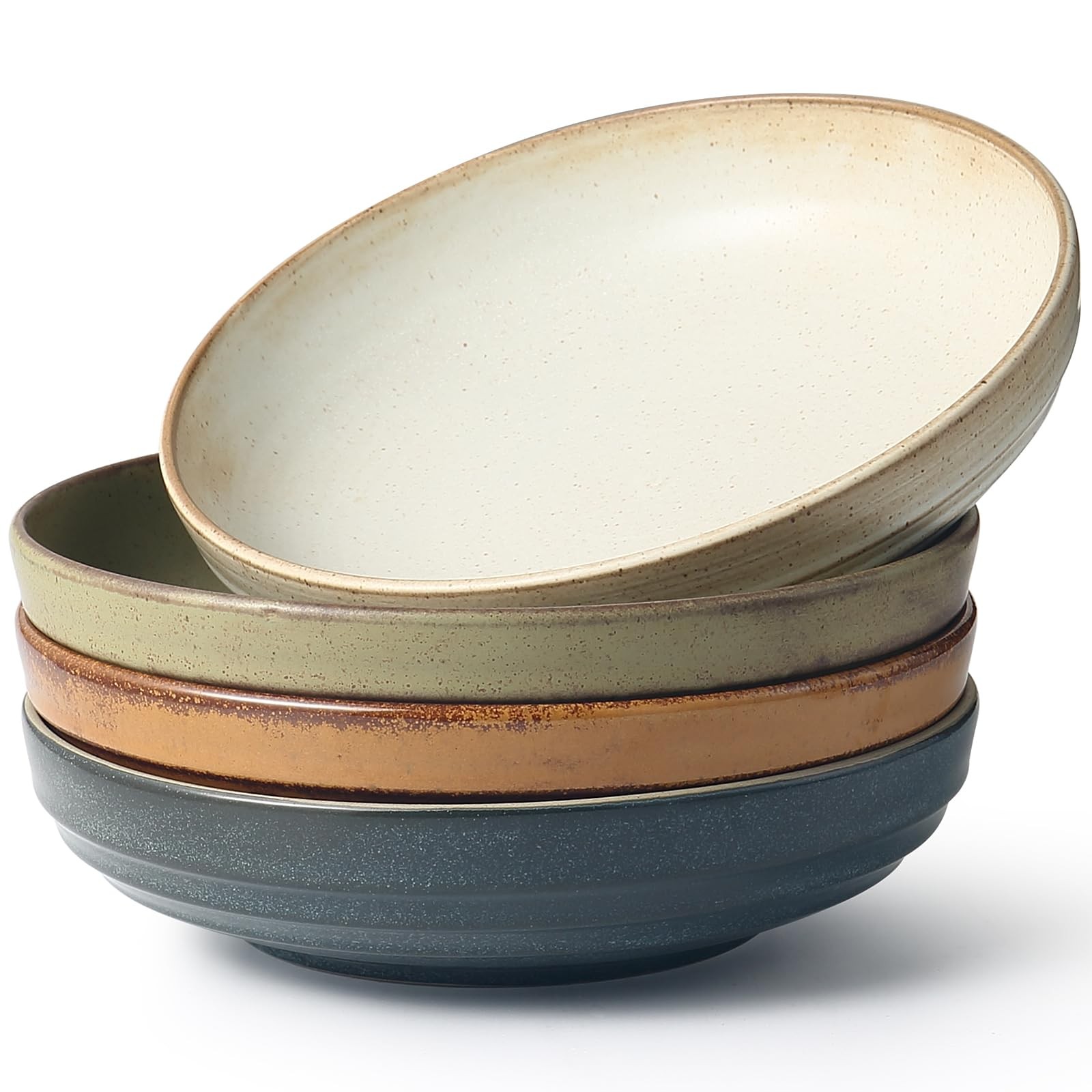 HAPPY KIT Pasta Bowls Set of 4, 9” Large Bowl Set for Kitchen, Stoneware Deep S