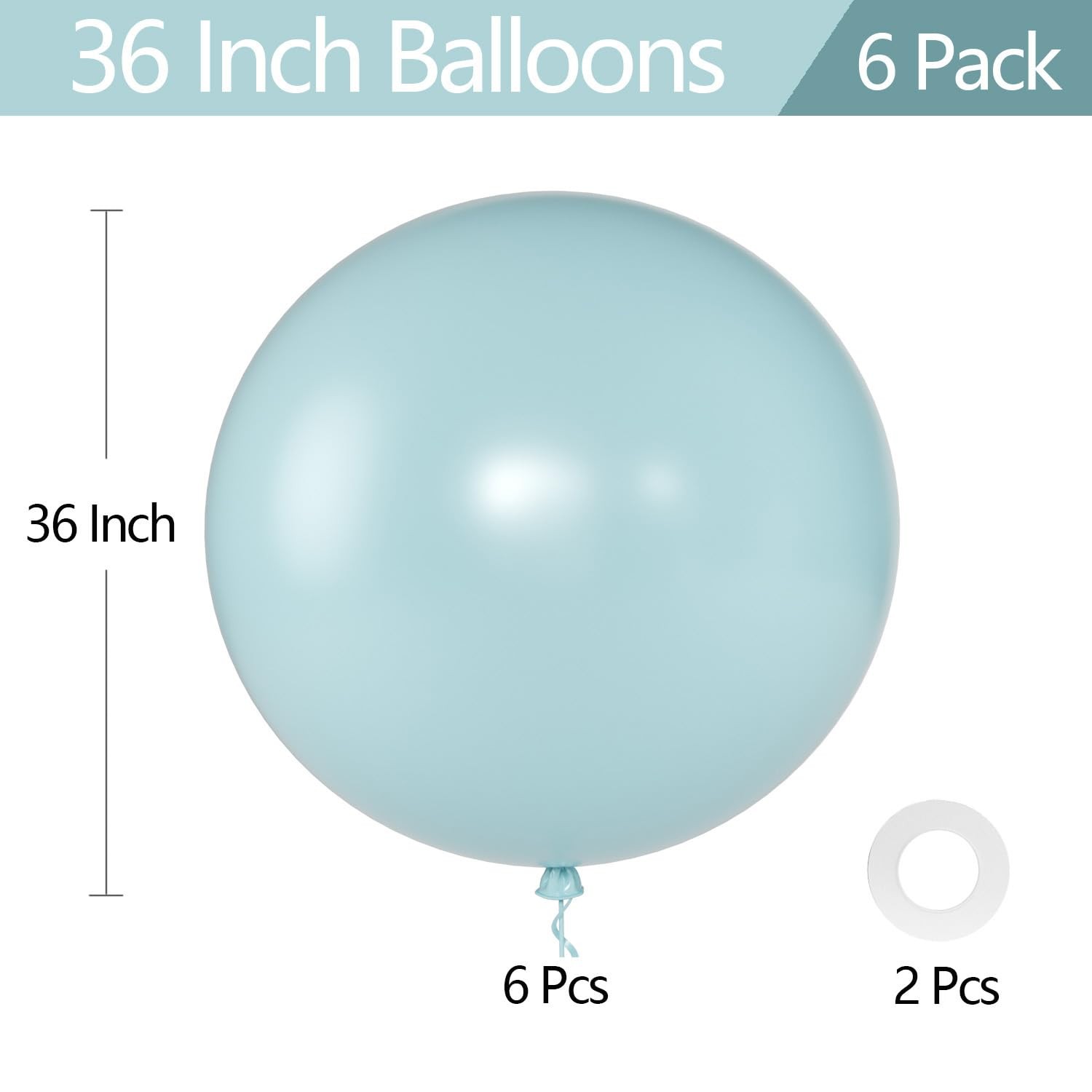 36 Inch Giant Retro Misty Blue Balloons 6 Pack Large Round Jumbo Big