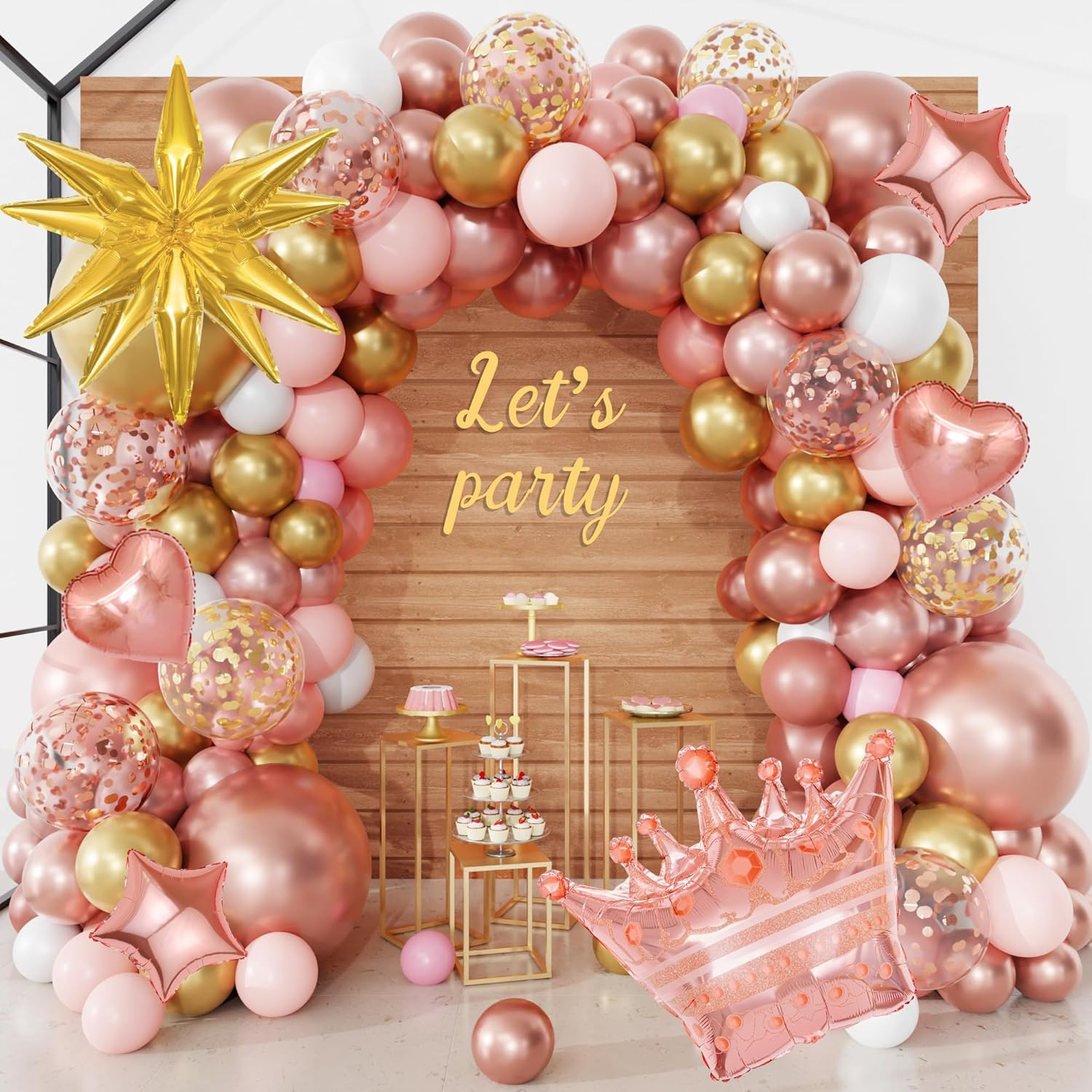 154Pcs Rose Gold Balloons Arch Garland Kit, Bachelorette Pink and Gold Confetti