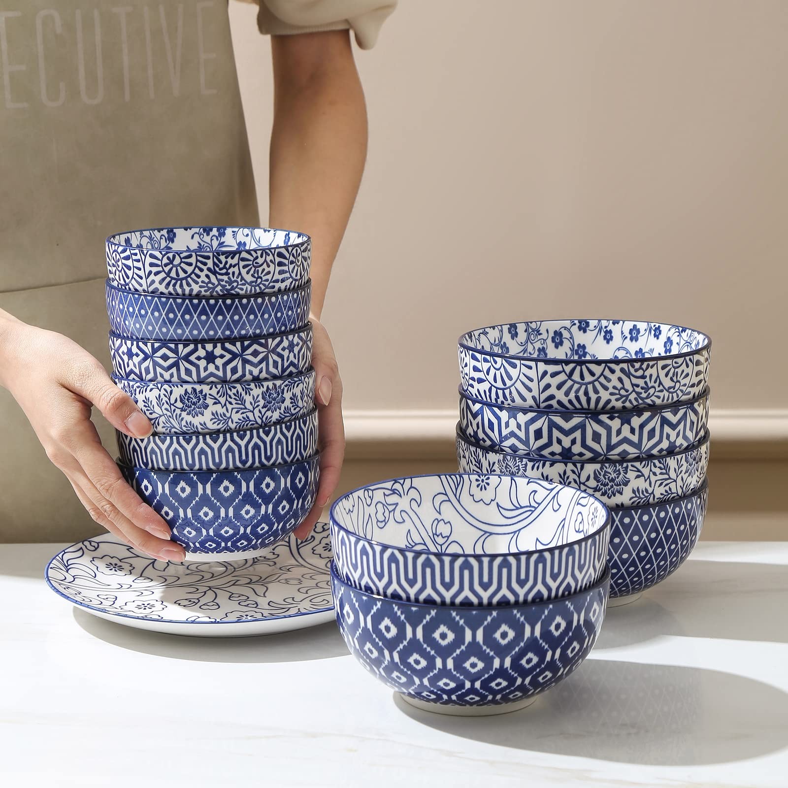 Ceramic 12 OZ Dessert Bowls Set, Ice Cream Bowls, 4.7 Inch Small Bowls for Sn…