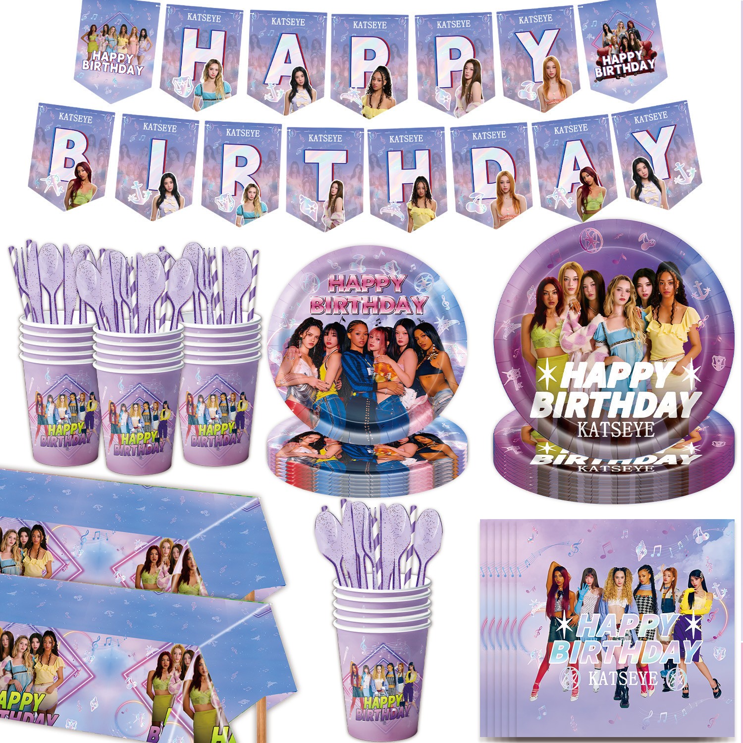 Girls Katseye Birthday Party Supply Plates Napkins Honeycomb Decor Cake Toppers