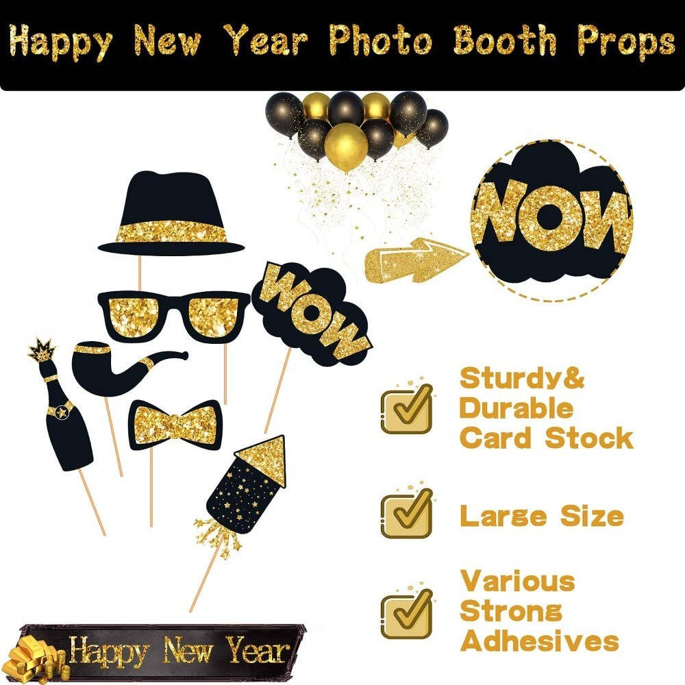 40PCS New Year Photo Booth Props 2026 – New Year Eve Party Supplies Happy New
