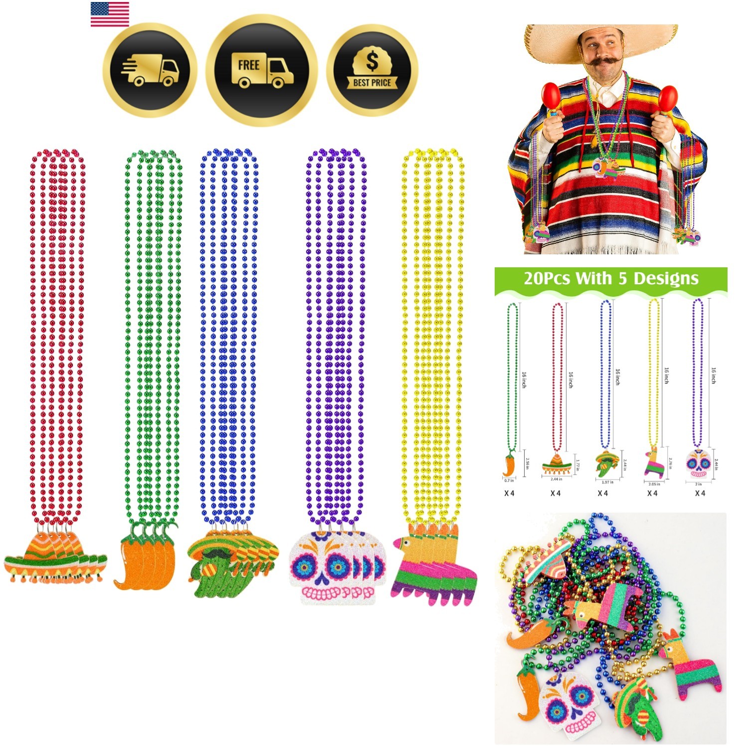 Fiesta Beaded Necklaces 20pcs Cinco De Mayo Party Favors Mexican Celebration …