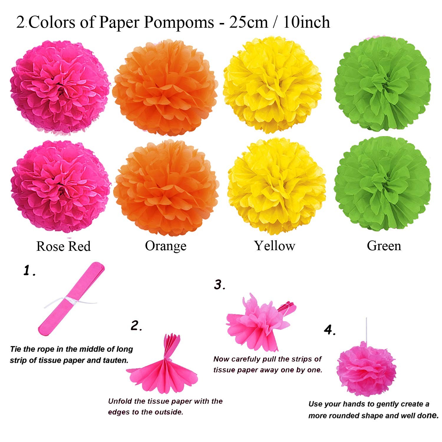 ZERODECO Party Decoration, 21 Pcs Multi-color Hanging Paper Fans, Pom Poms