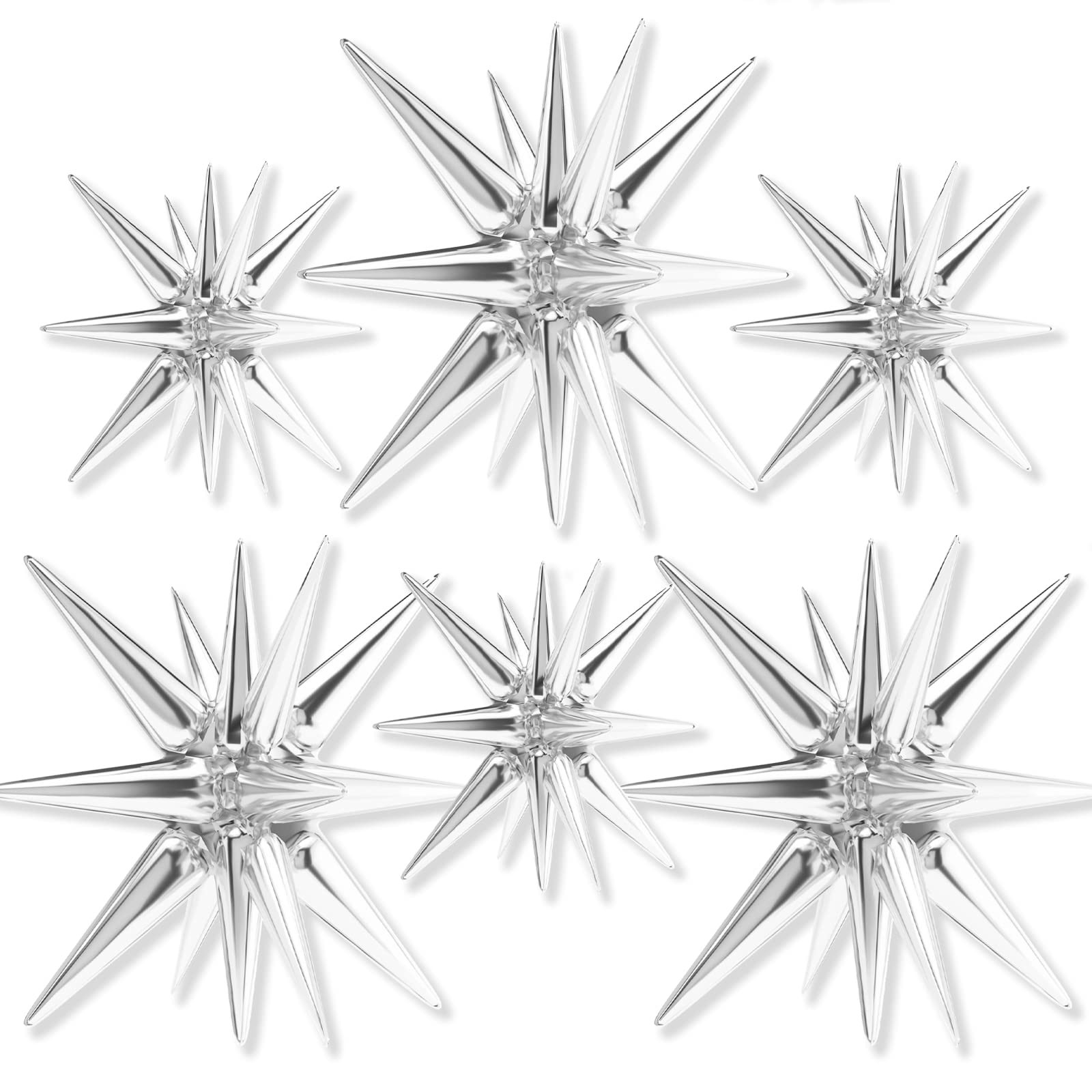 Metallic Silver Star Foil Balloons 6 Pcs Mylar Party Decor Globos Estrella Plata