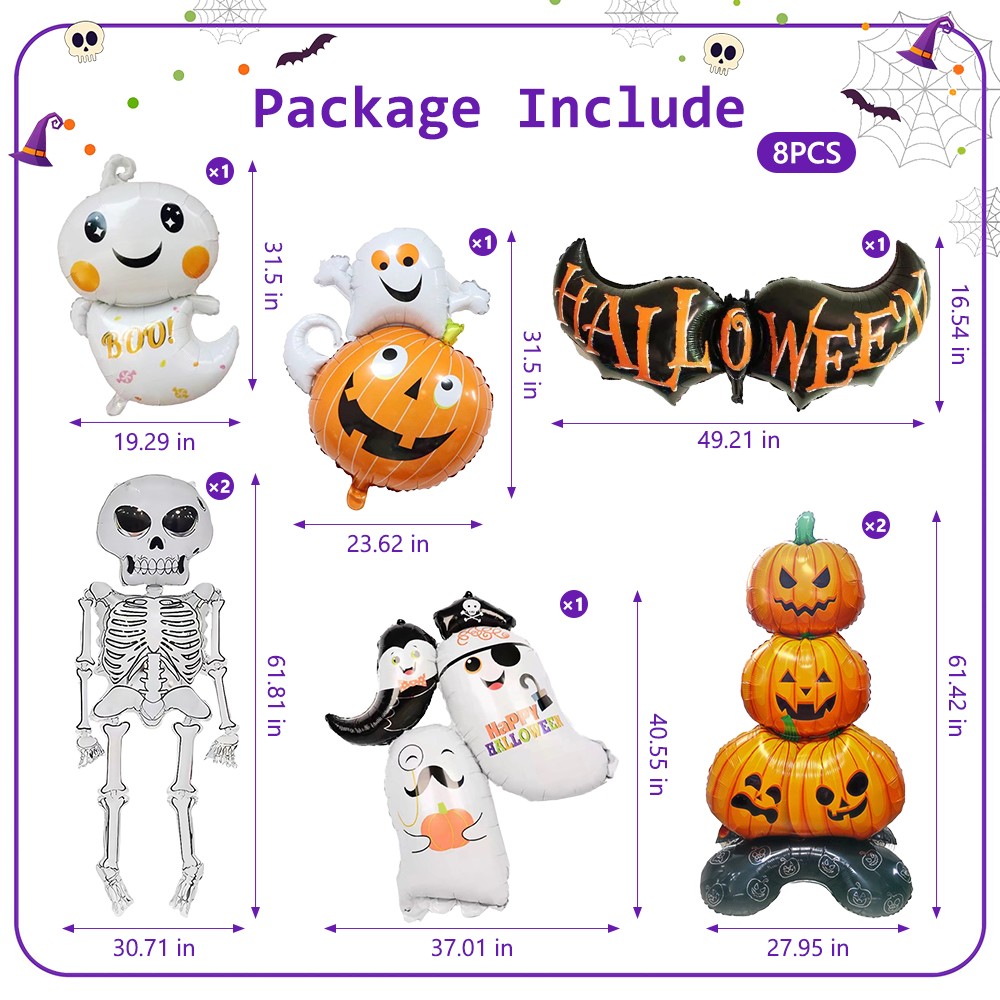 Halloween Foil Balloon Party Decoration Set with Pumpkin Skeleton White Ghost