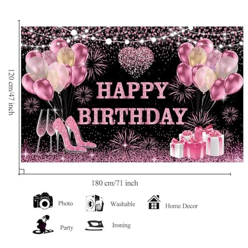 Happy Birthday Party Photography Backdrops Backgrounds | 180×120 cm, Pink Gold