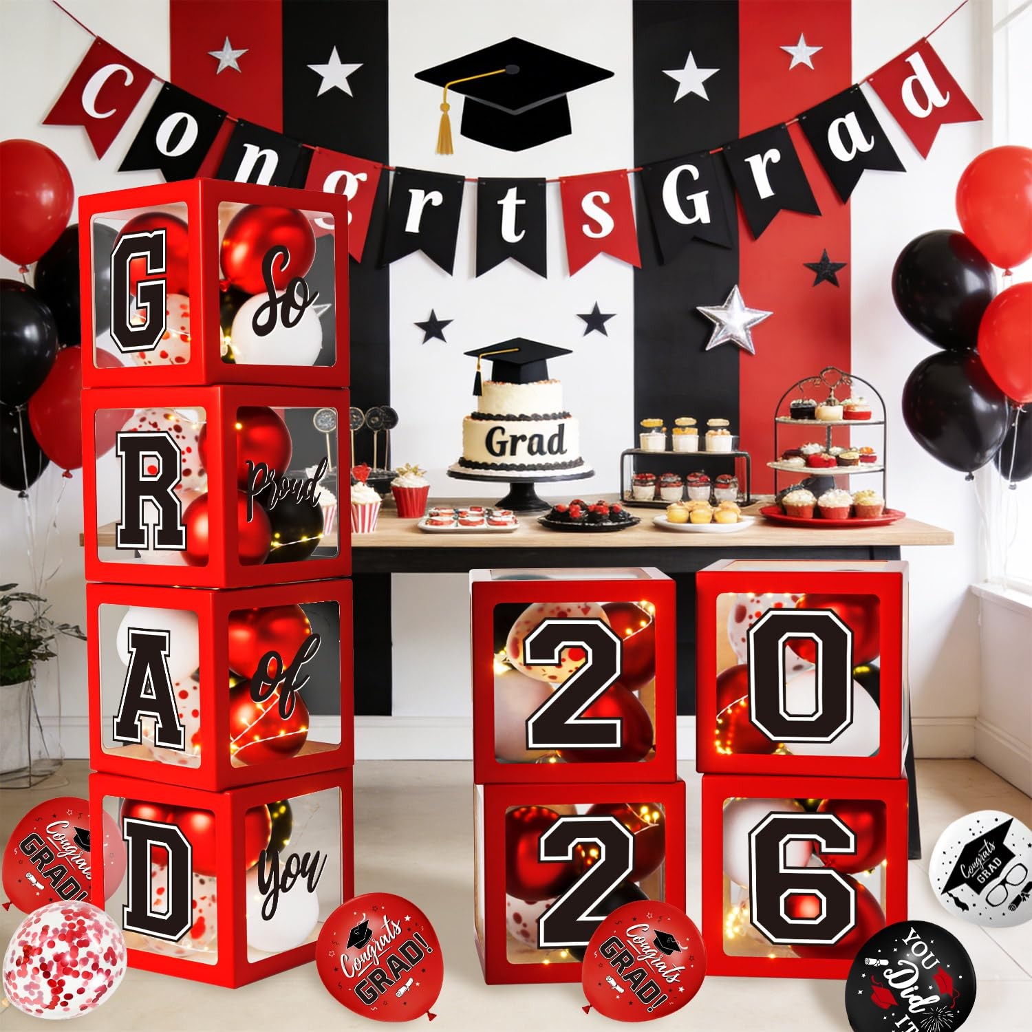 Graduation Decorations Class of 2026, Red and Black Graduation Decorations,
