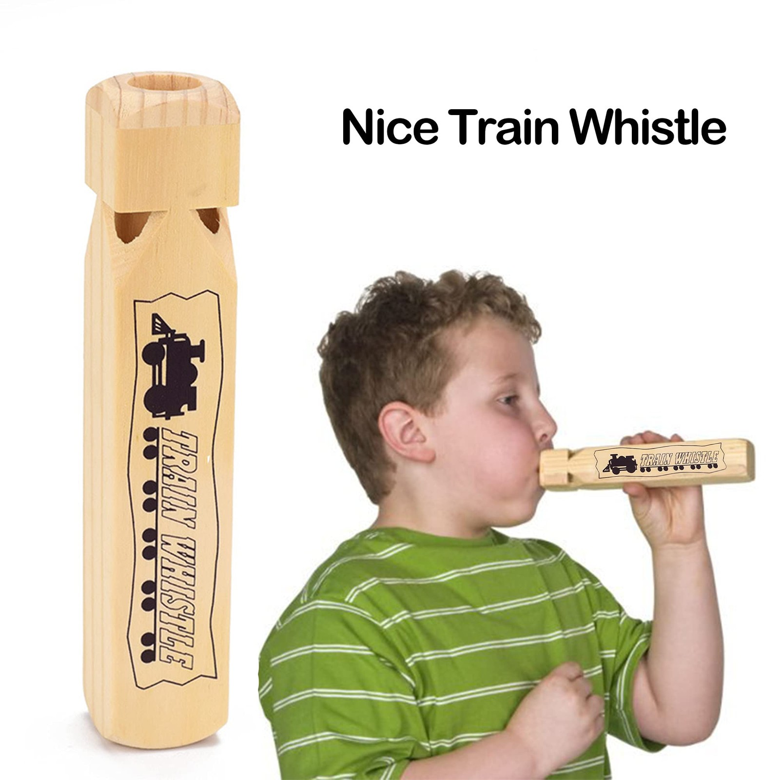 Solid Wood Train Whistle 4 Tones, Noisemaker Toys and Conductor Whistle for Birt