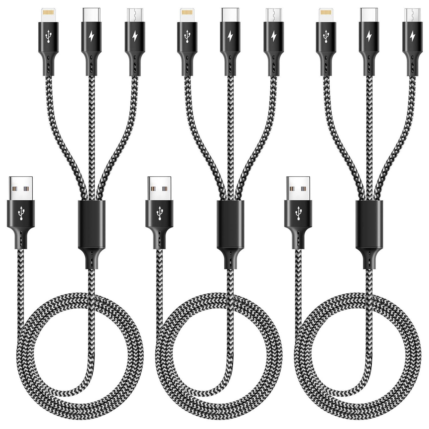 ASICEN 3 in 1 Multiple Charging Cord, Braided Multi Charger Cable USBC Charging
