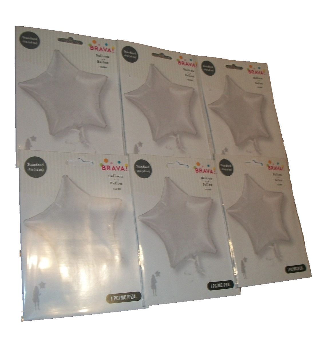 Lot of 6 Solid WHITE 18″ Star Shaped Helium or Air Party Balloon Decorations