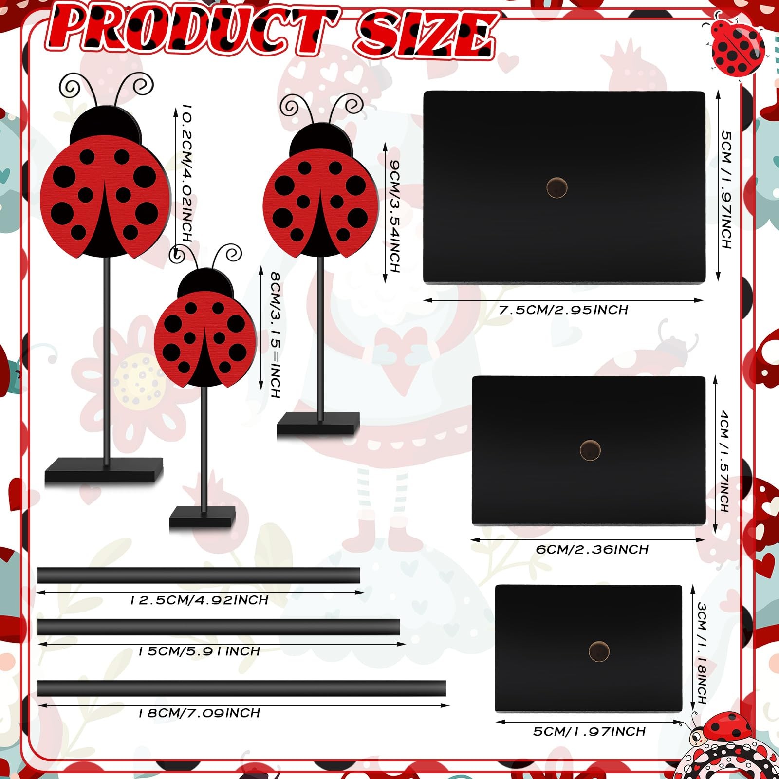 3 Pcs Ladybug Decor Set Table Decor Spring Wooden Tabletop Centerpiece for Pa…