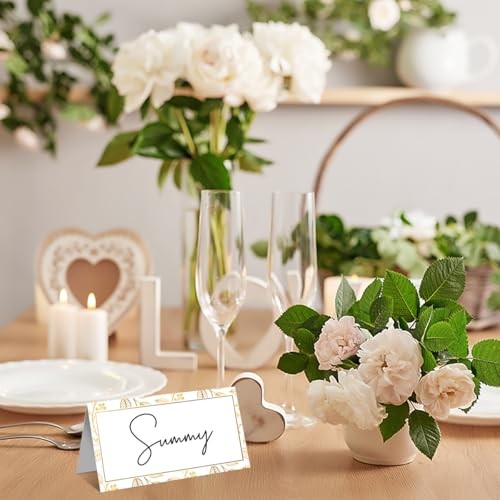 100Pcs Gold Leaf Name Place Cards for Table Setting | Gold Place Cards