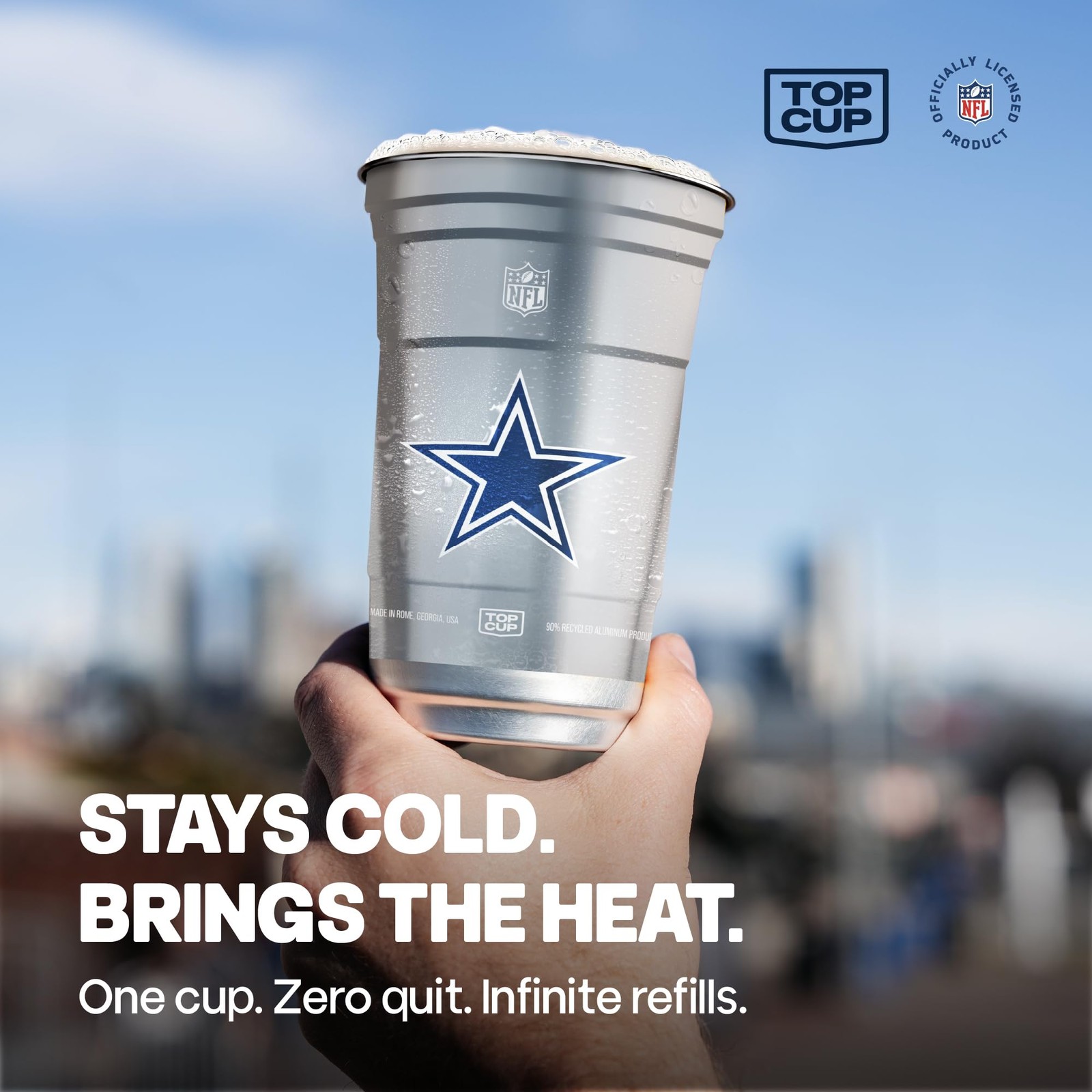 Top Cup Nfl Dallas Cowboys 20 Oz Reusable Aluminum Cups 20 Count Officially