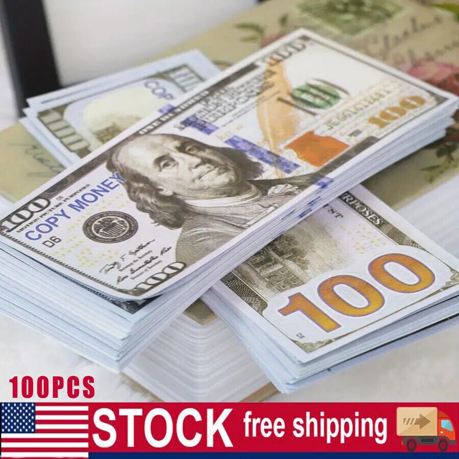 100 PCS 100 Dollar Bills Replica Play Money Movie Fake Bank Games Kids Cash
