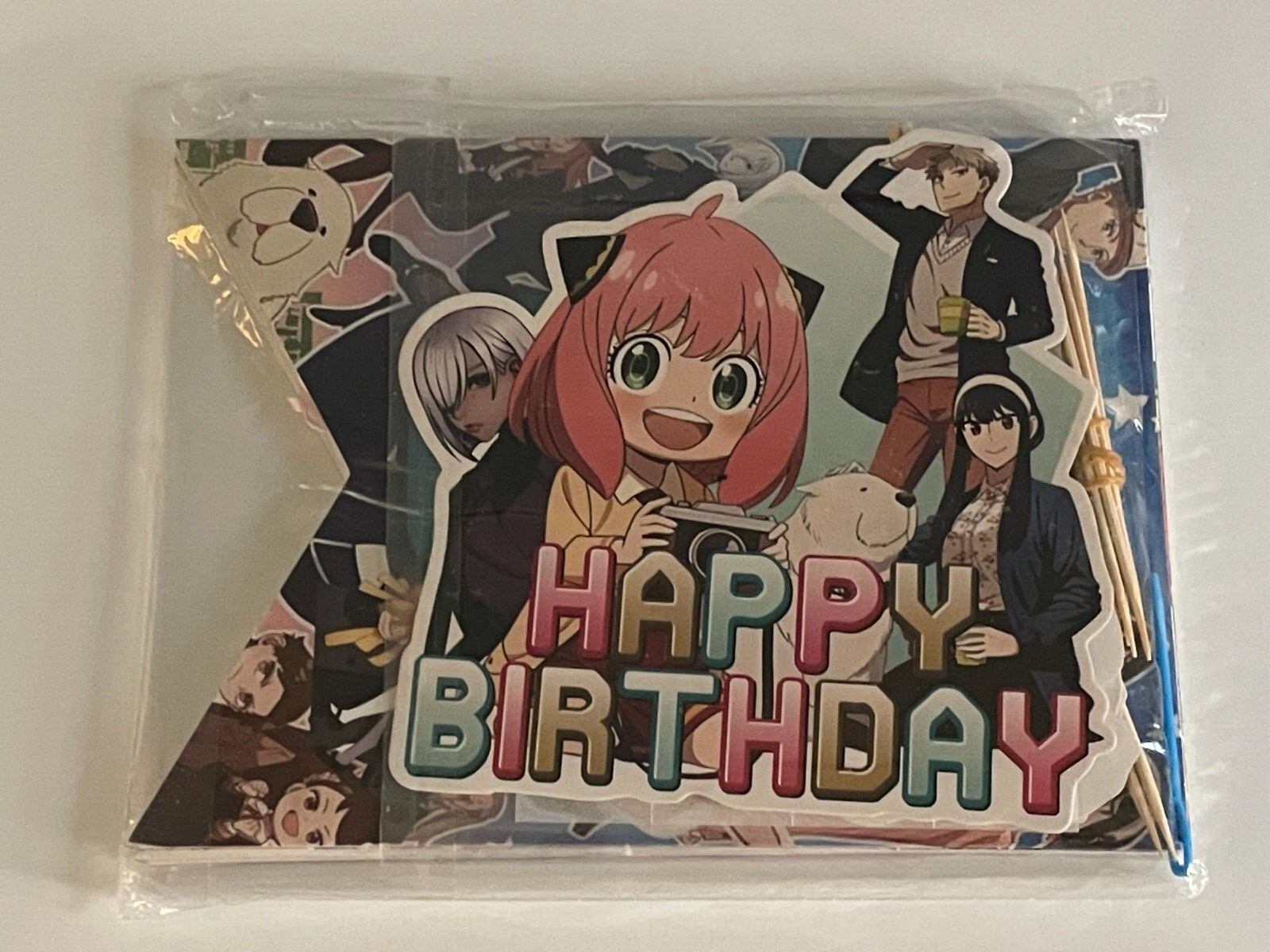 Spy X Family Anya Happy Birthday Banner & Cake Toppers Decoration New