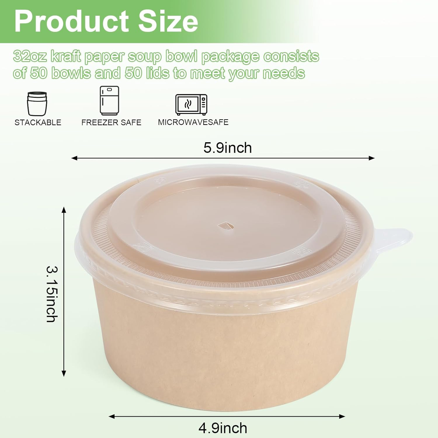 50 Pcs 32 Oz Disposable Meal Prep Containers Paper Bowls Lids Soup Hot/Cold