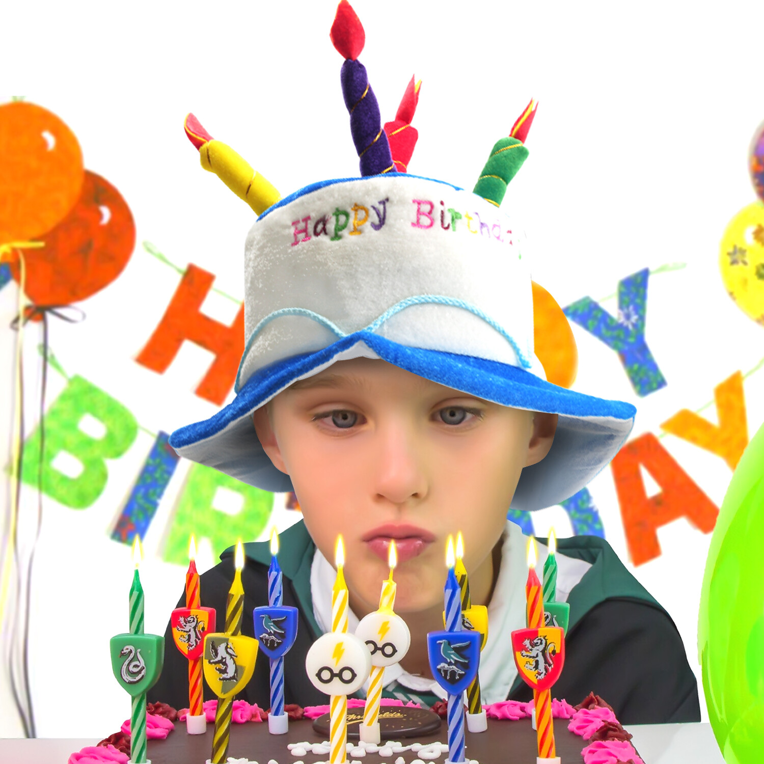 Blue Plush Happy Birthday Cake Hat – Unisex Adult Size Fancy Dress Party Hats