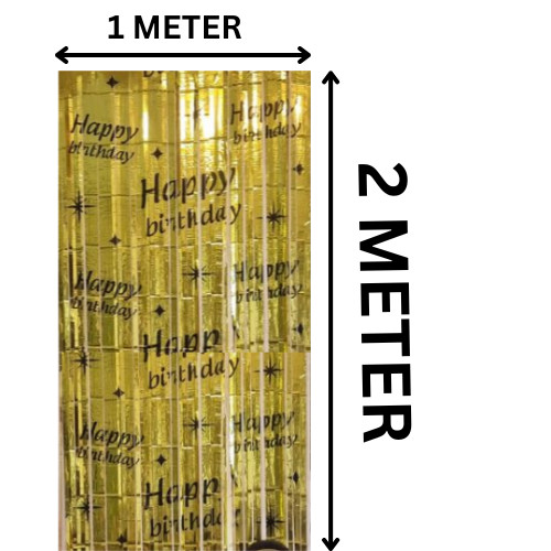 2M-3M Foil Fringe Shimmer Printed Happy Birthday Latest Tinsel Curtain Backdrop