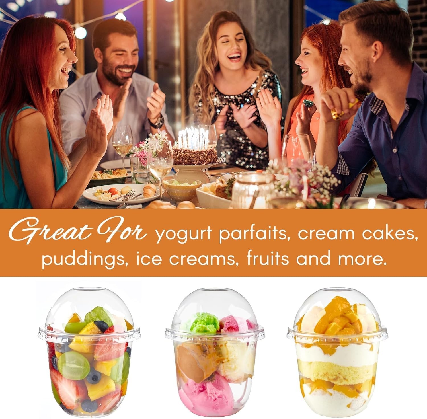 Elegant 9 Oz Dessert Cups with Dome Lids & Sporks – Perfect for Any Occasion