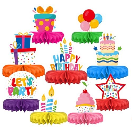 Happy Birthday Decorations Set – Colorful Themed Honeycomb Centerpiece, Table