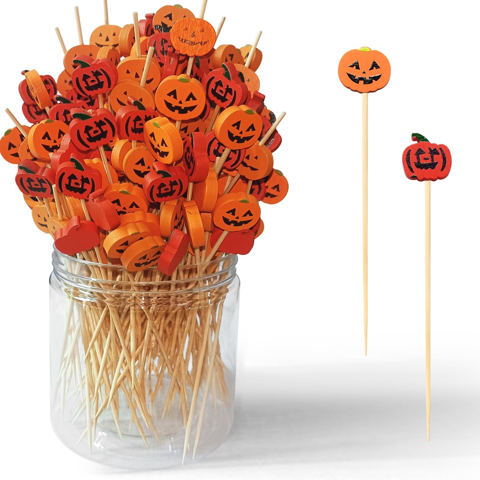 120 PCS Halloween Cocktail Picks – 4.7 Inch pumpkin Halloween Bamboo Toothpic…