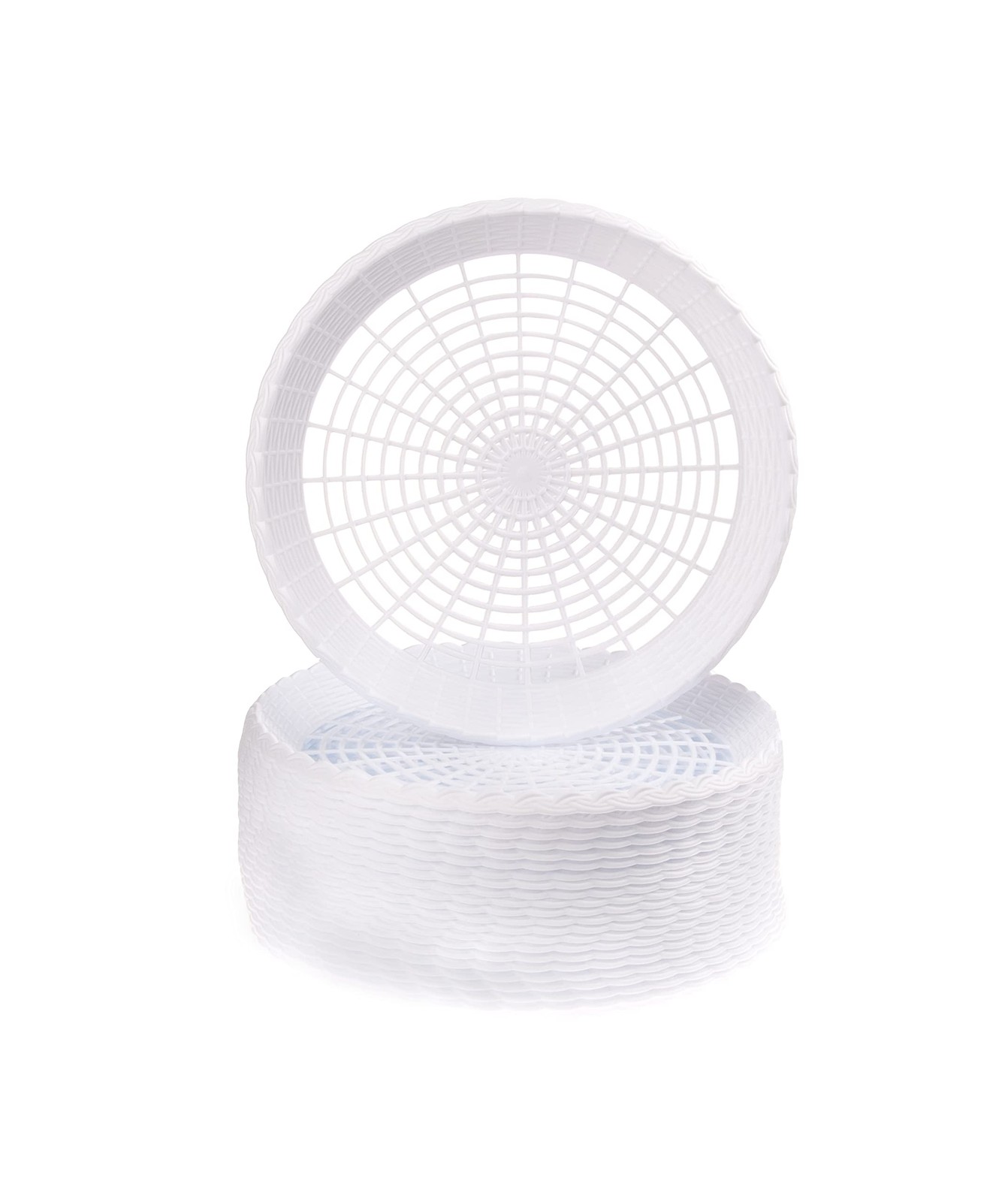 24 PCS White Reusable Plastic Paper Plate Holder Heavy Duty Woven Picnic