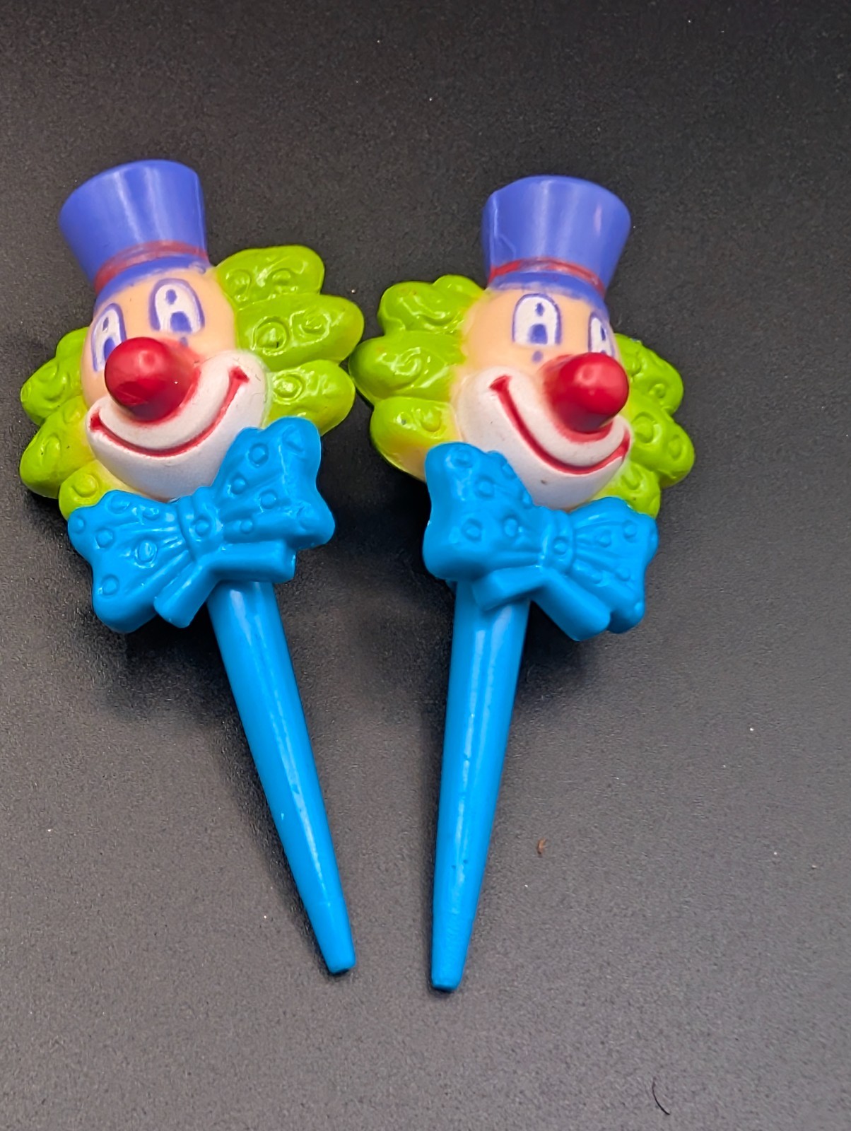 Vintage DecoPac Clown Cupcake Picks Set of 2 – Retro Cake Toppers 90s Kitsch